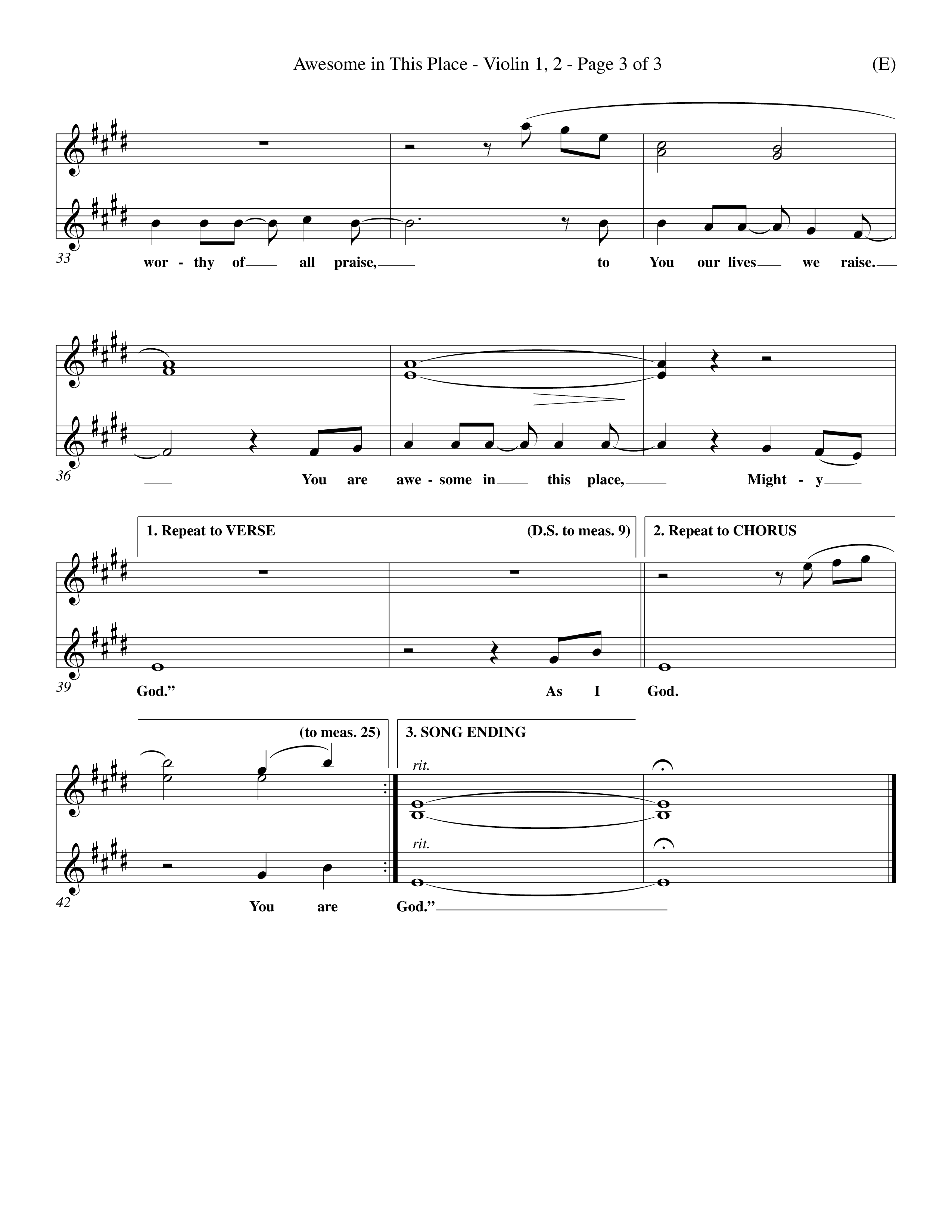 Awesome In This Place (Choral Anthem SATB) Violin 1/2 (Word Music Choral / Orch. Kenn Hughes)