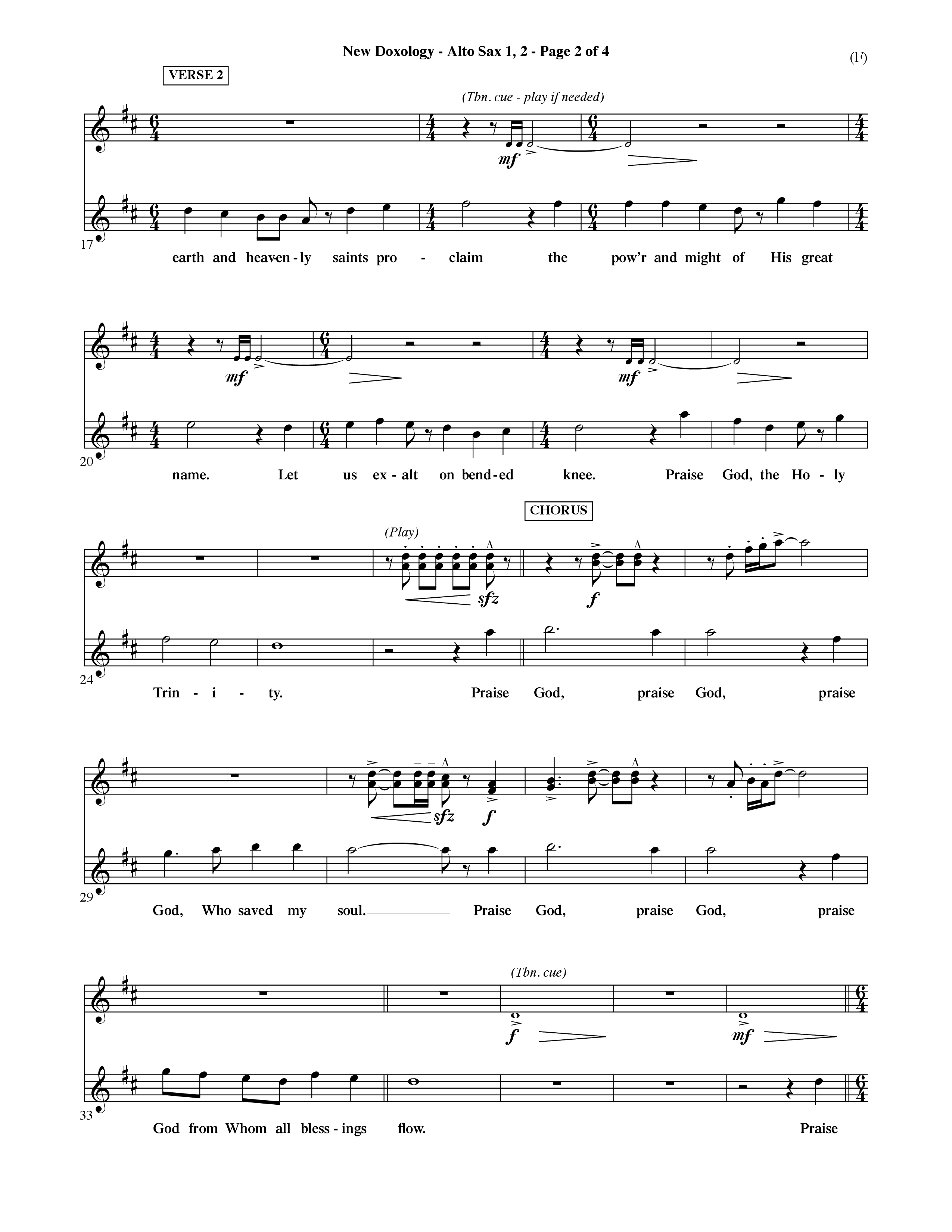 New Doxology (Choral Anthem SATB) Alto Sax 1/2 (Word Music Choral / Orch. David Shipps)