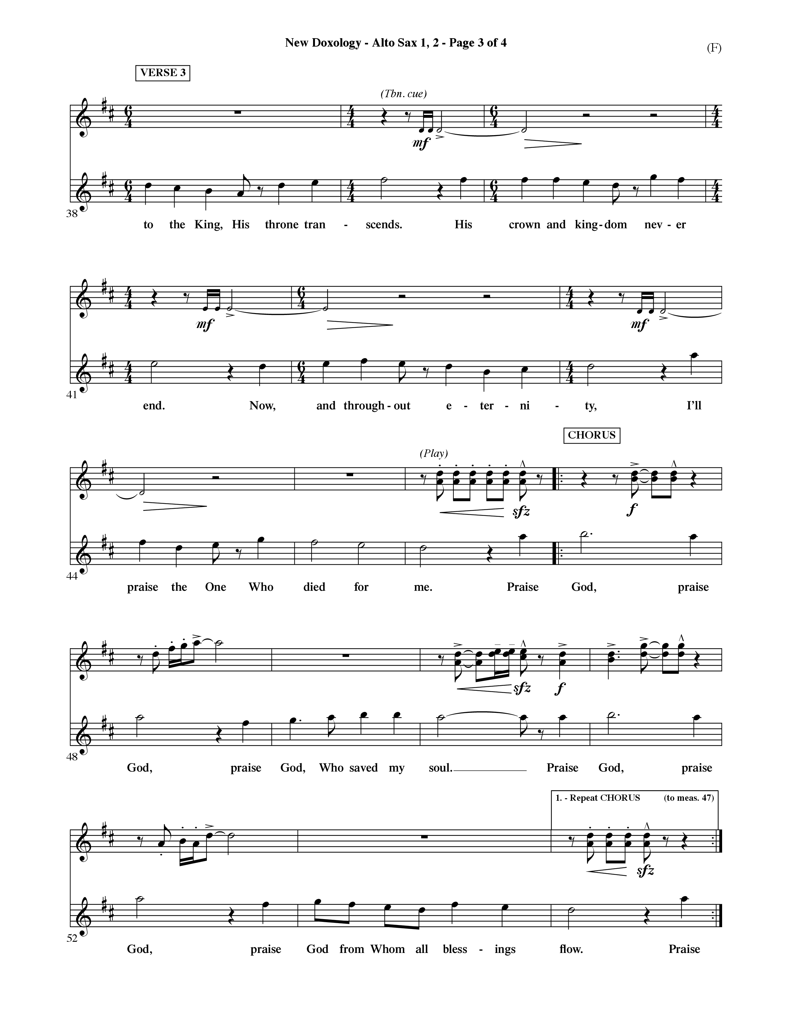 New Doxology (Choral Anthem SATB) Alto Sax 1/2 (Word Music Choral / Orch. David Shipps)