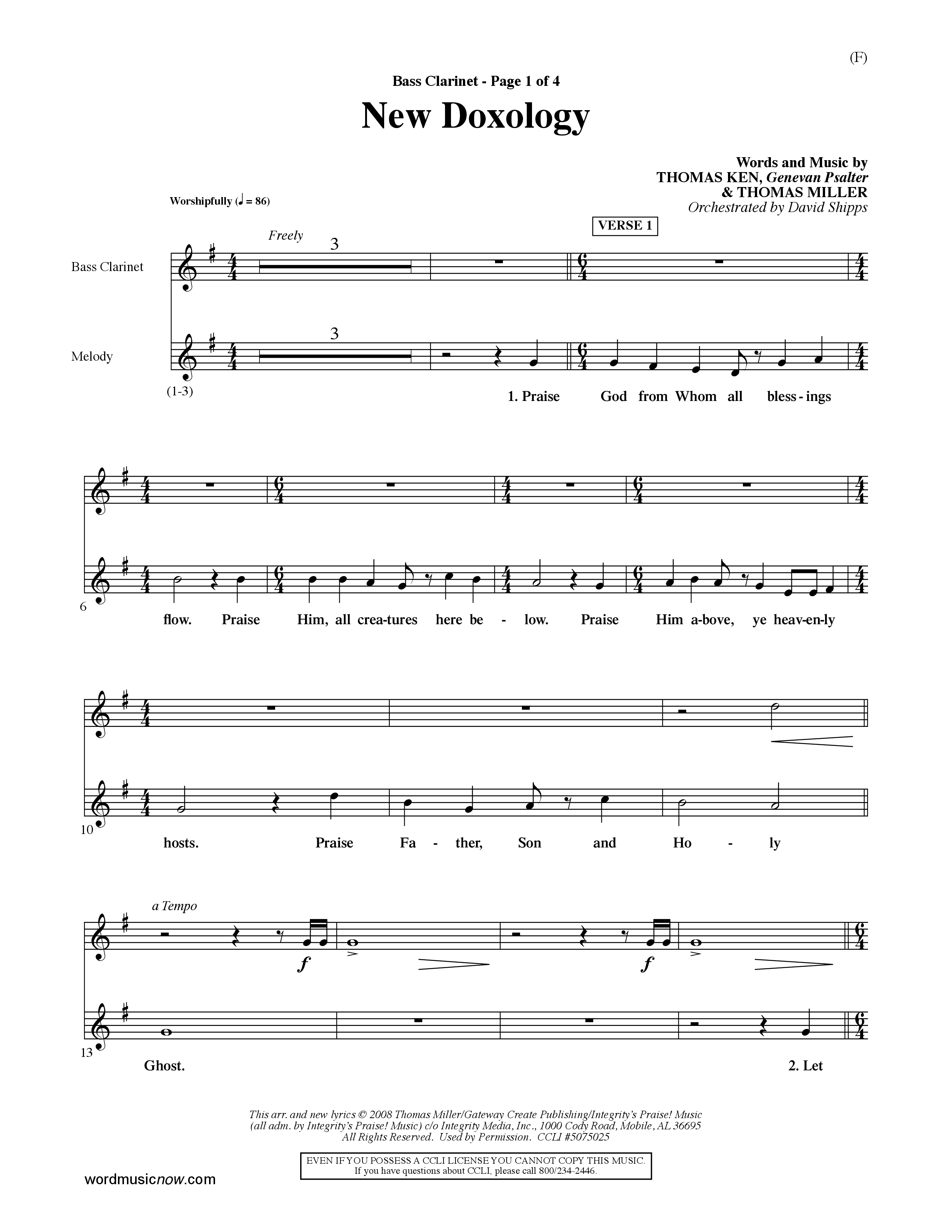 New Doxology (Choral Anthem SATB) Bass Clarinet (Word Music Choral / Orch. David Shipps)