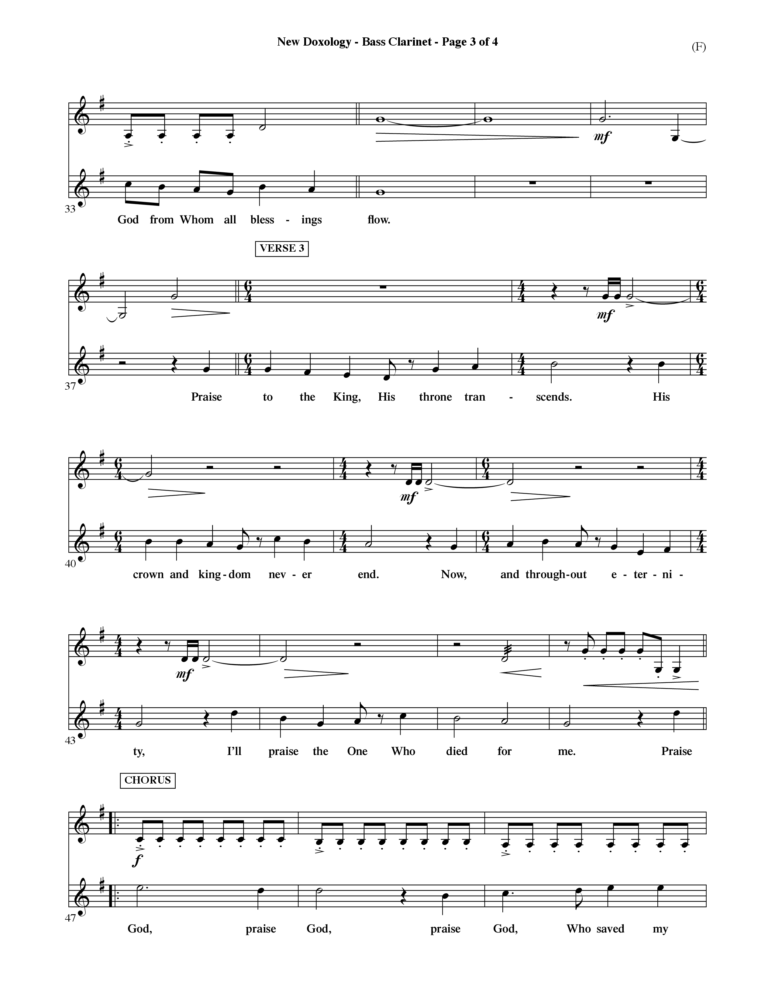 New Doxology (Choral Anthem SATB) Bass Clarinet (Word Music Choral / Orch. David Shipps)