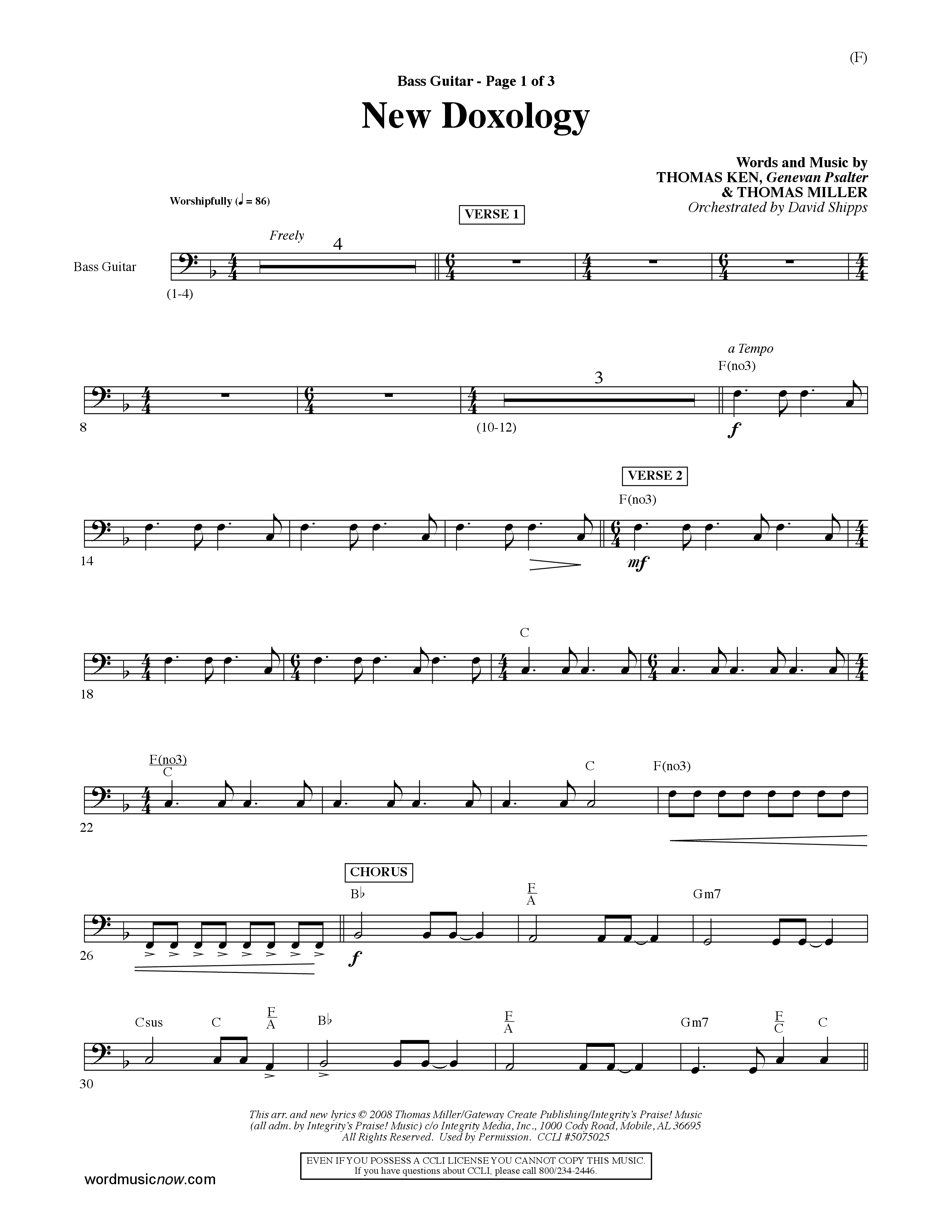 New Doxology (Choral Anthem SATB) Bass Guitar (Word Music Choral / Orch. David Shipps)