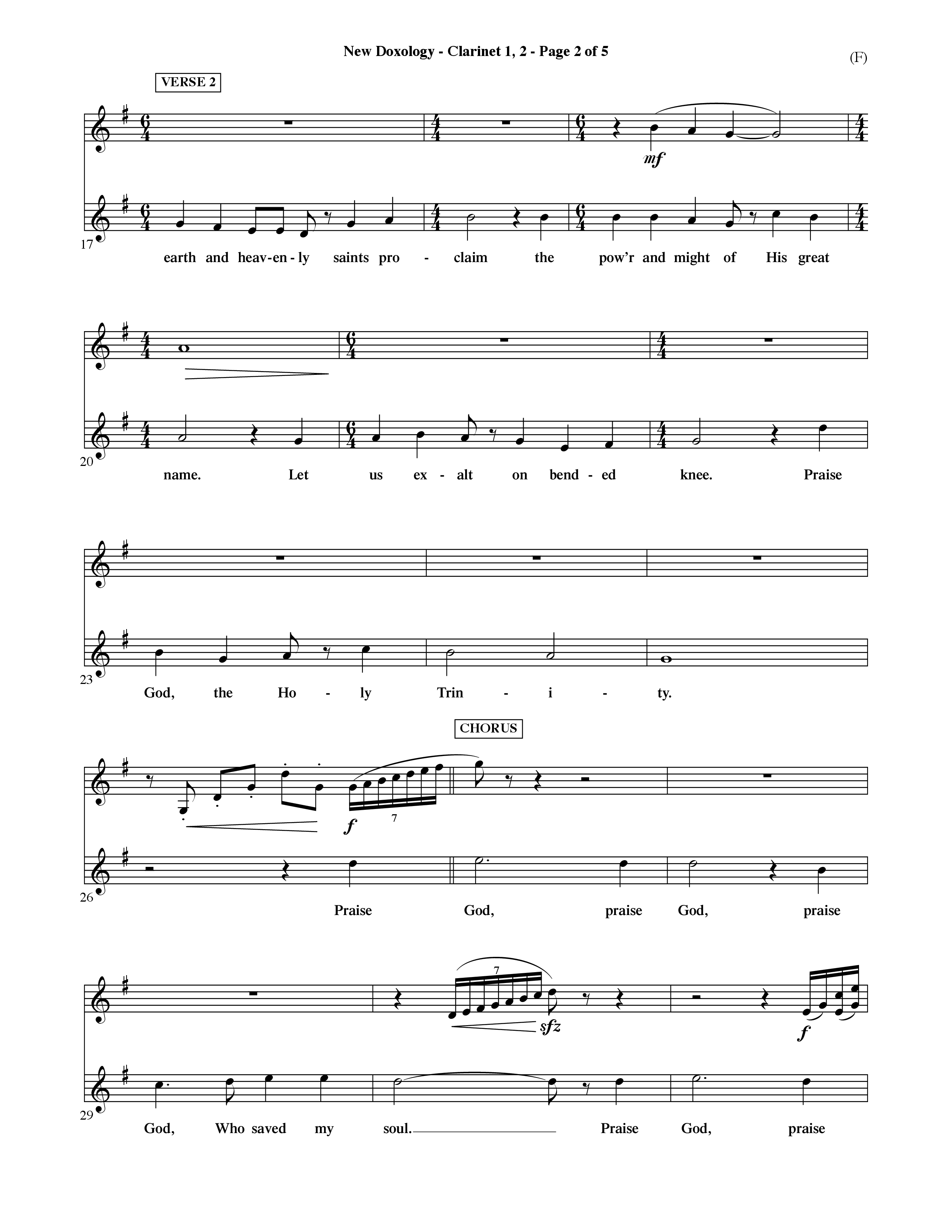 New Doxology (Choral Anthem SATB) Clarinet 1/2 (Word Music Choral / Orch. David Shipps)