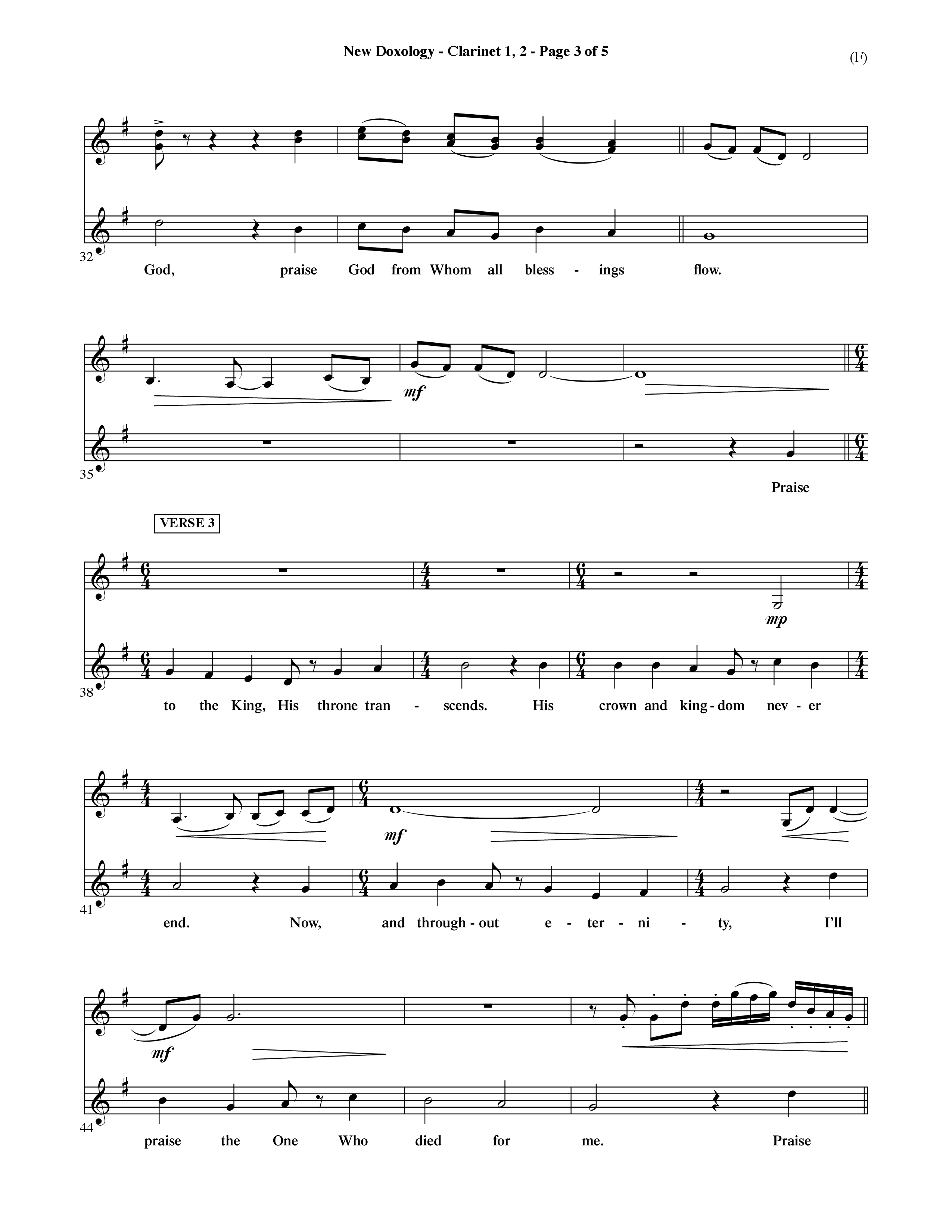 New Doxology (Choral Anthem SATB) Clarinet 1/2 (Word Music Choral / Orch. David Shipps)