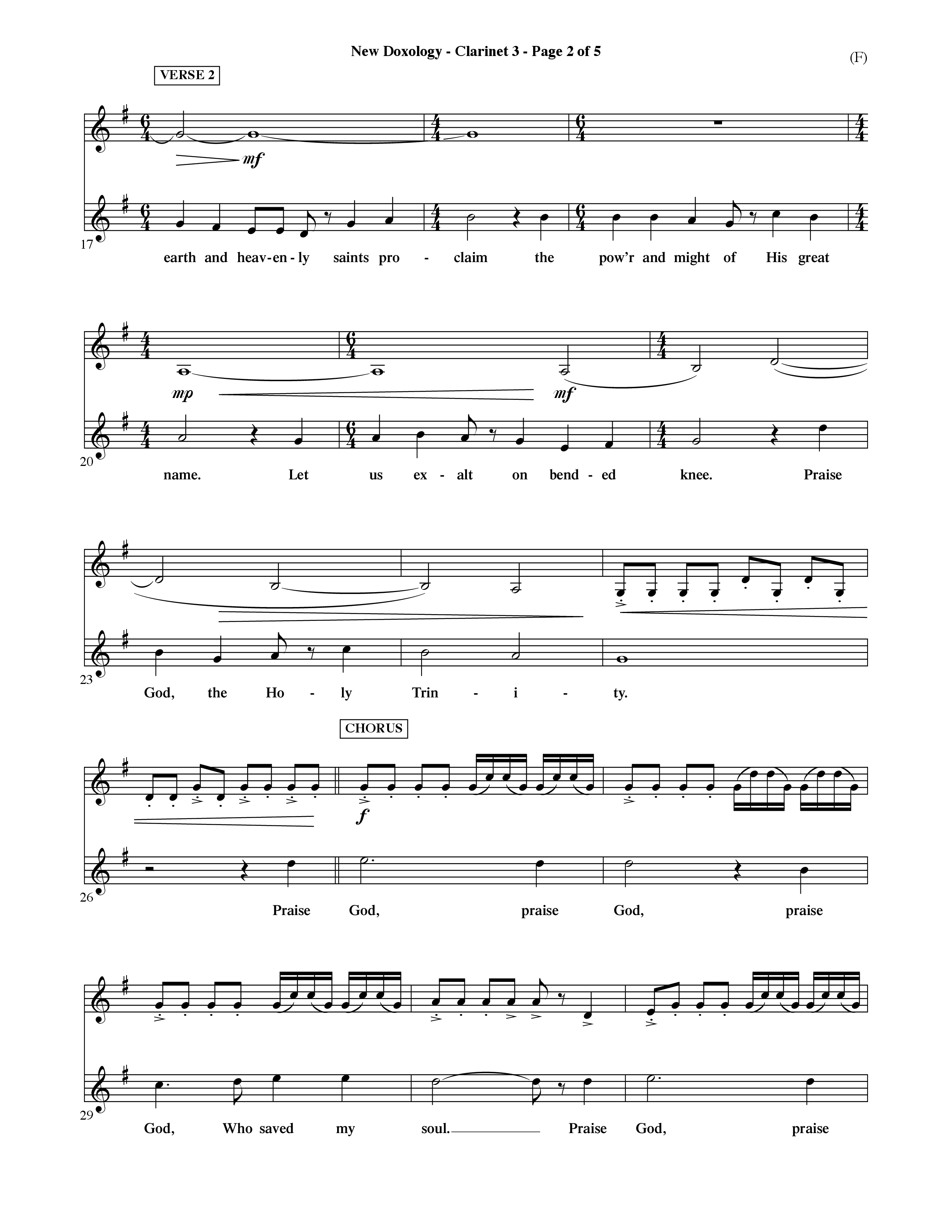 New Doxology (Choral Anthem SATB) Clarinet 3 (Word Music Choral / Orch. David Shipps)