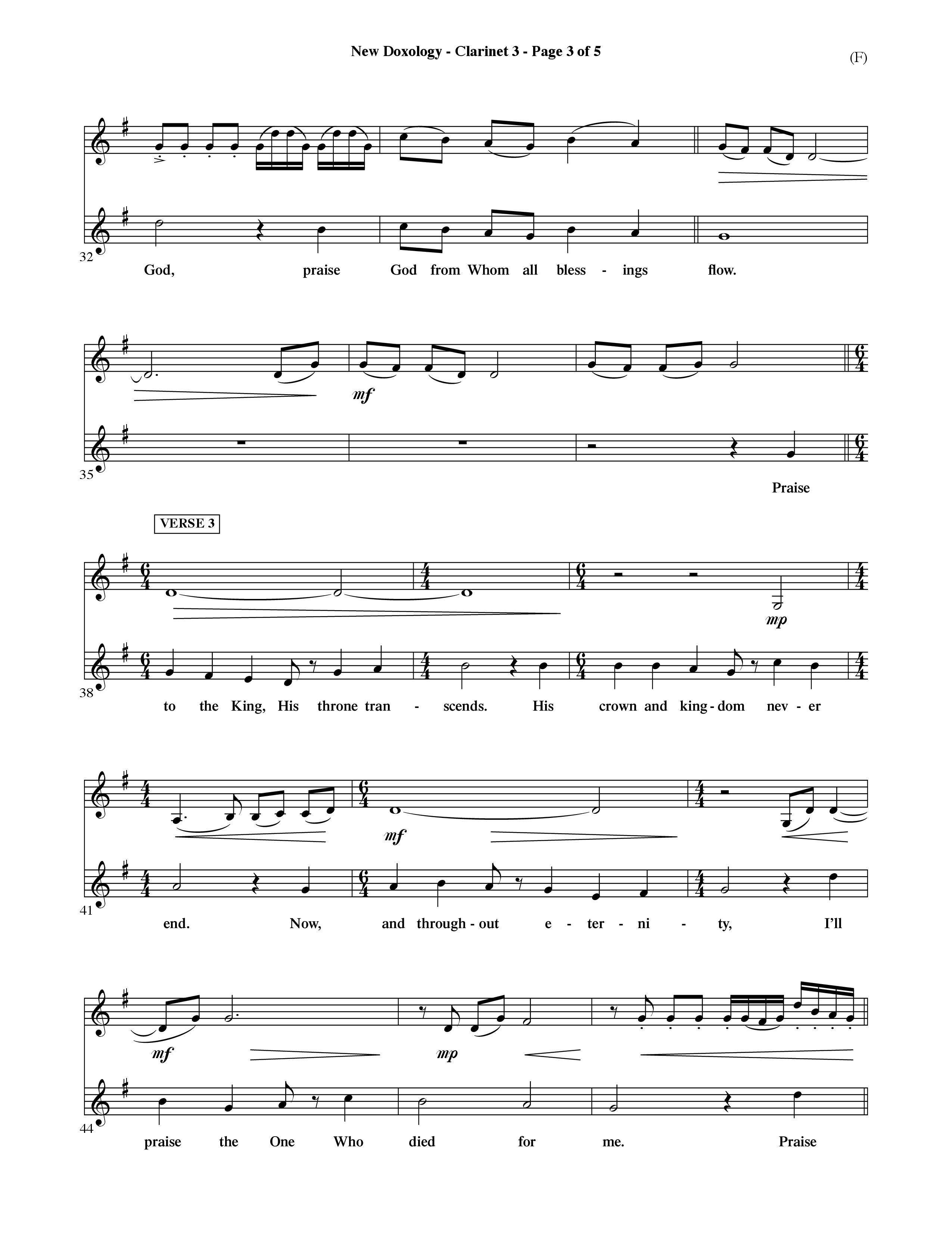 New Doxology (Choral Anthem SATB) Clarinet 3 (Word Music Choral / Orch. David Shipps)