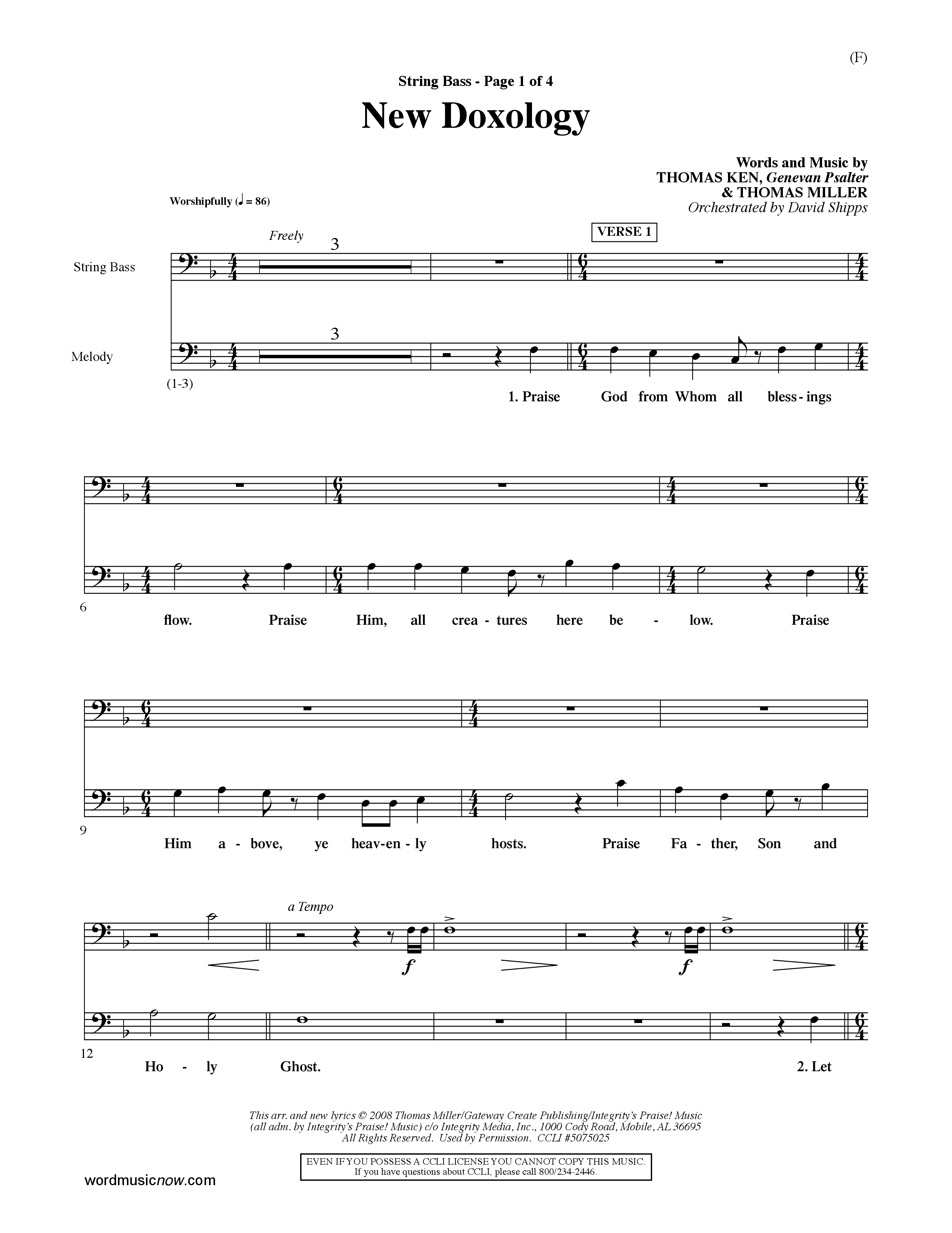 New Doxology (Choral Anthem SATB) Double Bass (Word Music Choral / Orch. David Shipps)