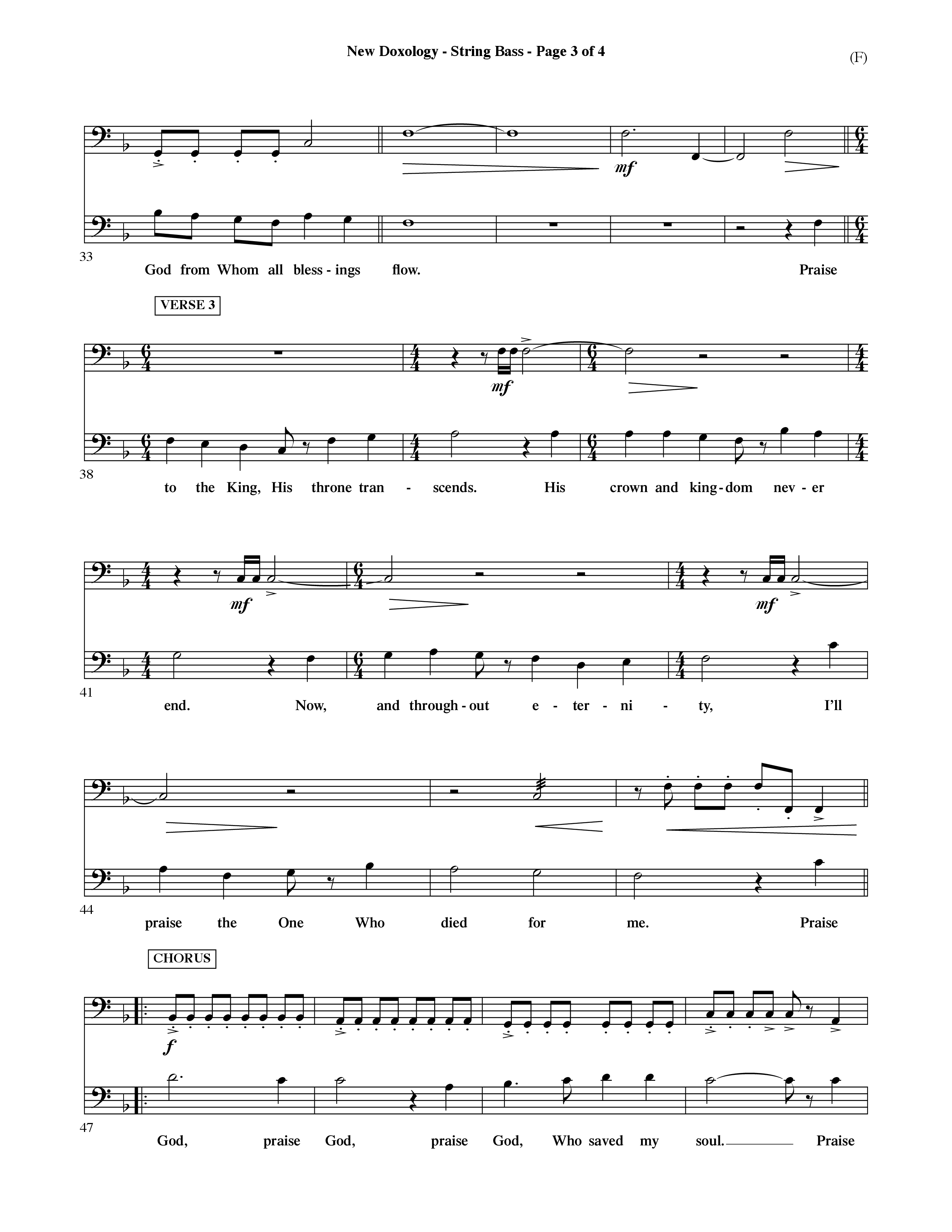 New Doxology (Choral Anthem SATB) Double Bass (Word Music Choral / Orch. David Shipps)