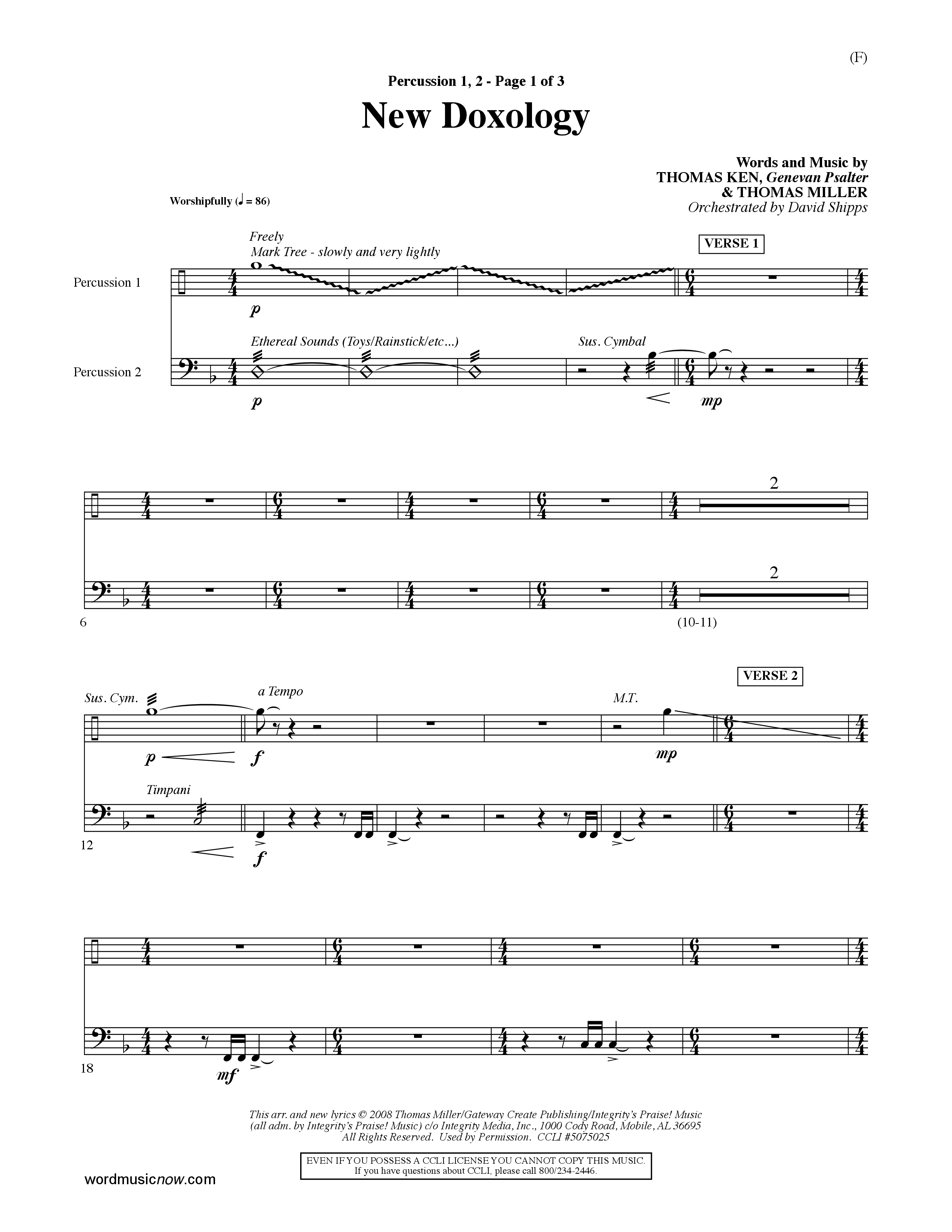 New Doxology (Choral Anthem SATB) Percussion 1/2 (Word Music Choral / Orch. David Shipps)