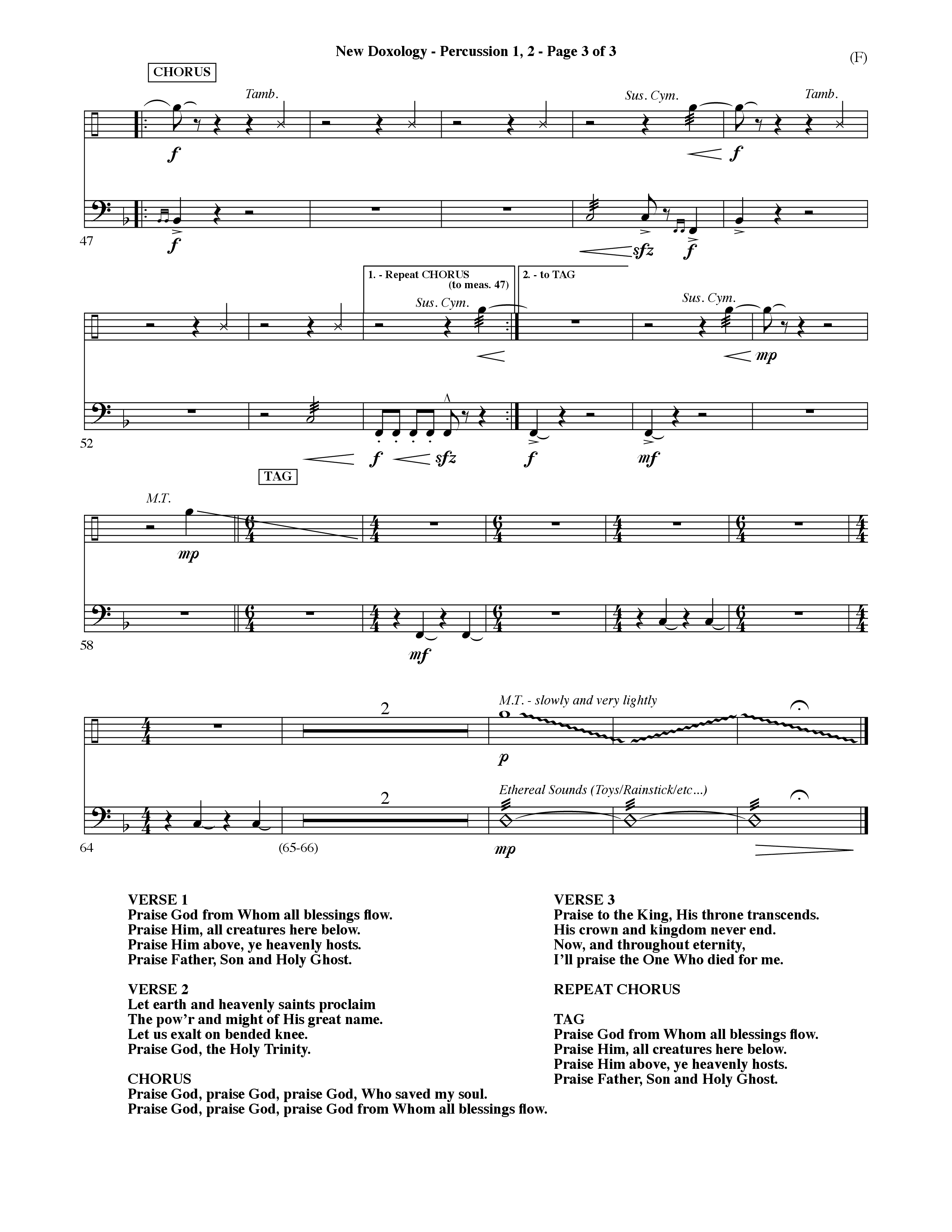 New Doxology (Choral Anthem SATB) Percussion 1/2 (Word Music Choral / Orch. David Shipps)