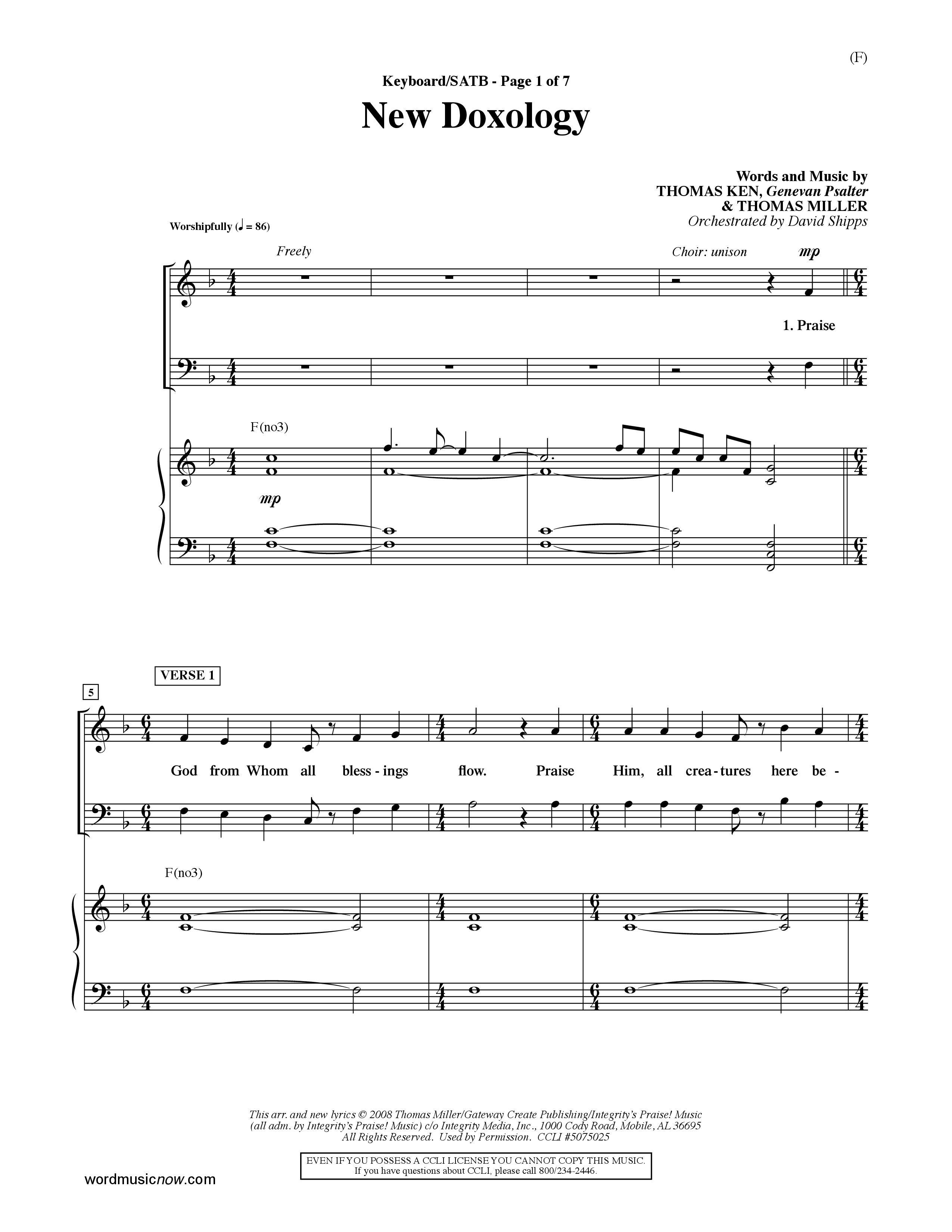New Doxology (Choral Anthem SATB) Keyboard/Vocal (SATB) (Word Music Choral / Orch. David Shipps)