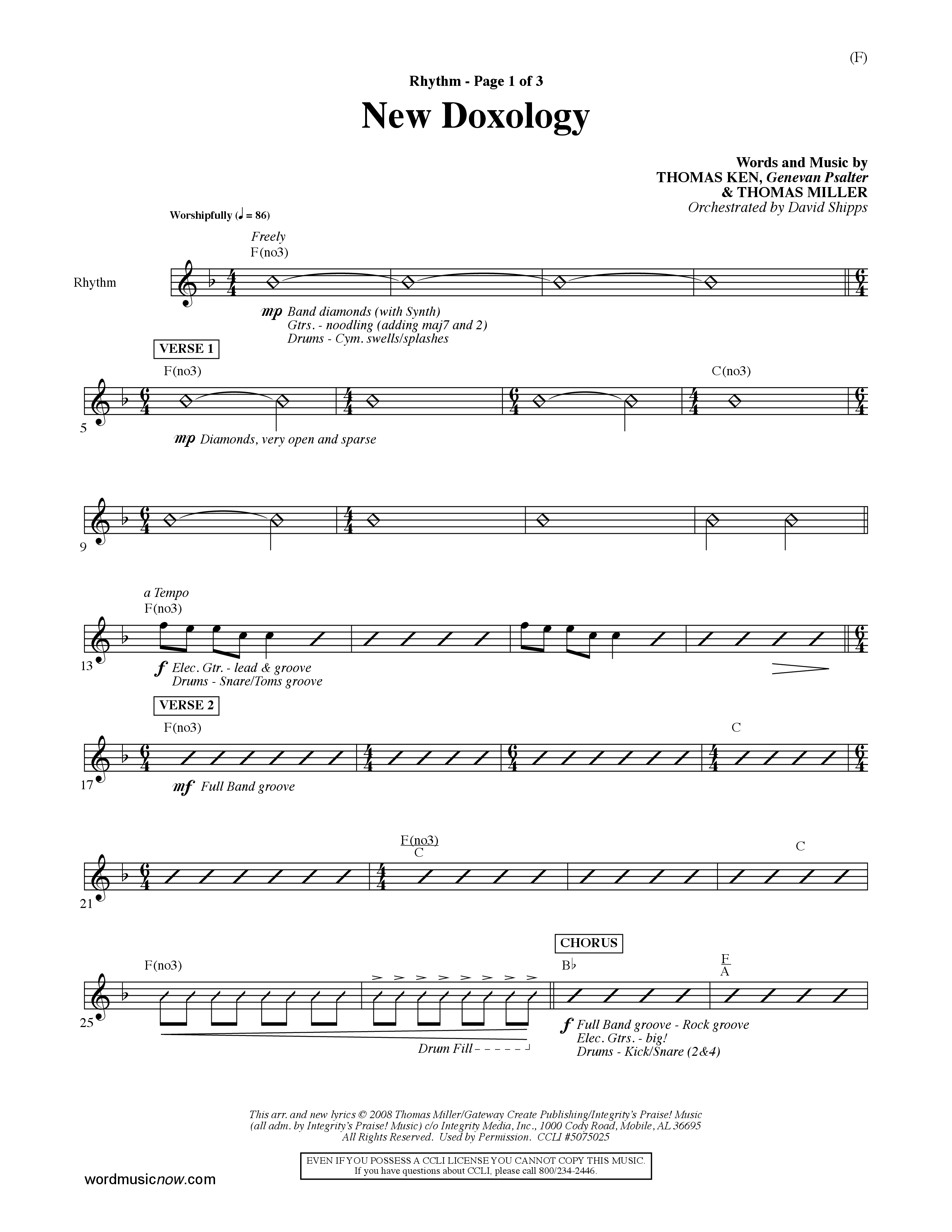 New Doxology (Choral Anthem SATB) Rhythm Chart (Word Music Choral / Orch. David Shipps)
