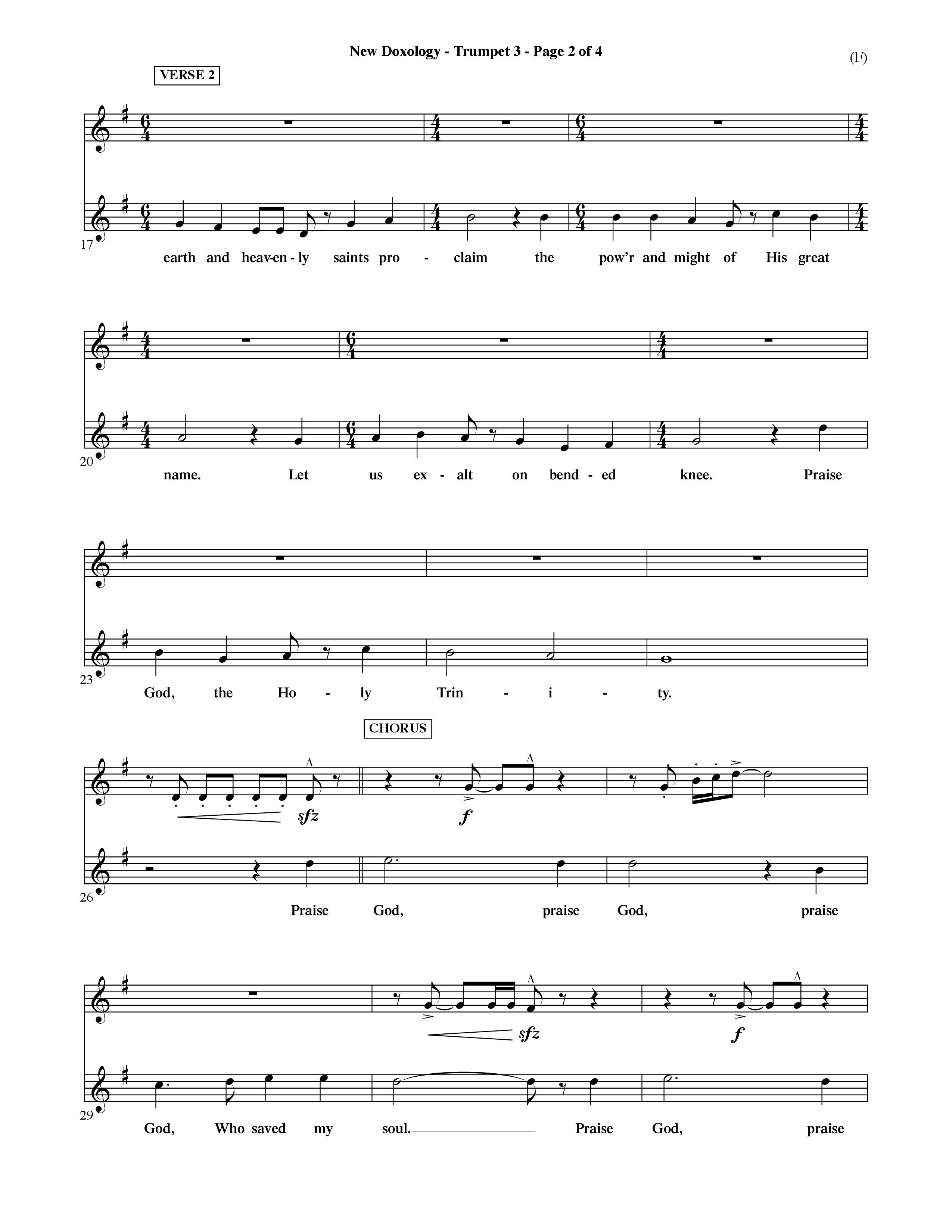 New Doxology (Choral Anthem SATB) Trumpet 3 (Word Music Choral / Orch. David Shipps)