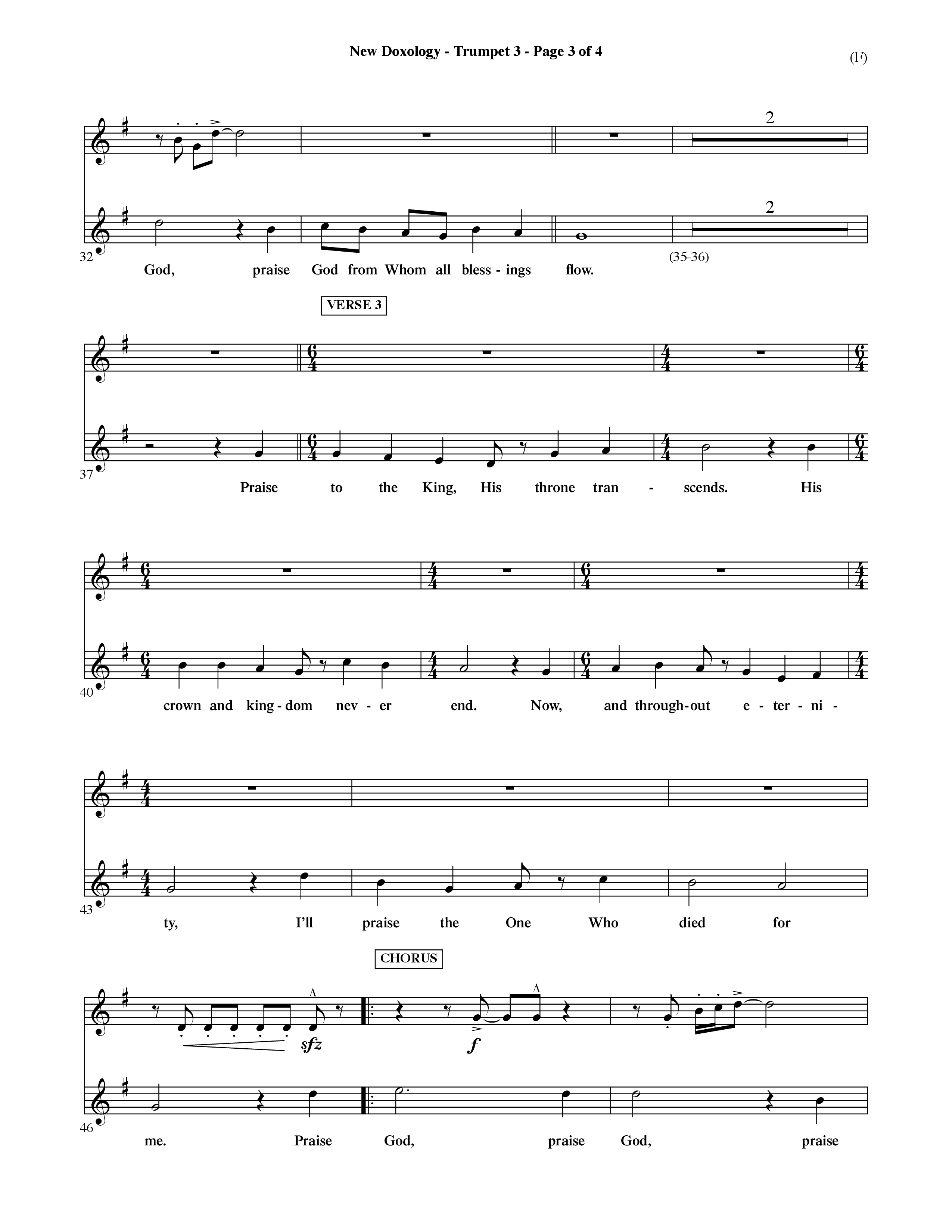 New Doxology (Choral Anthem SATB) Trumpet 3 (Word Music Choral / Orch. David Shipps)