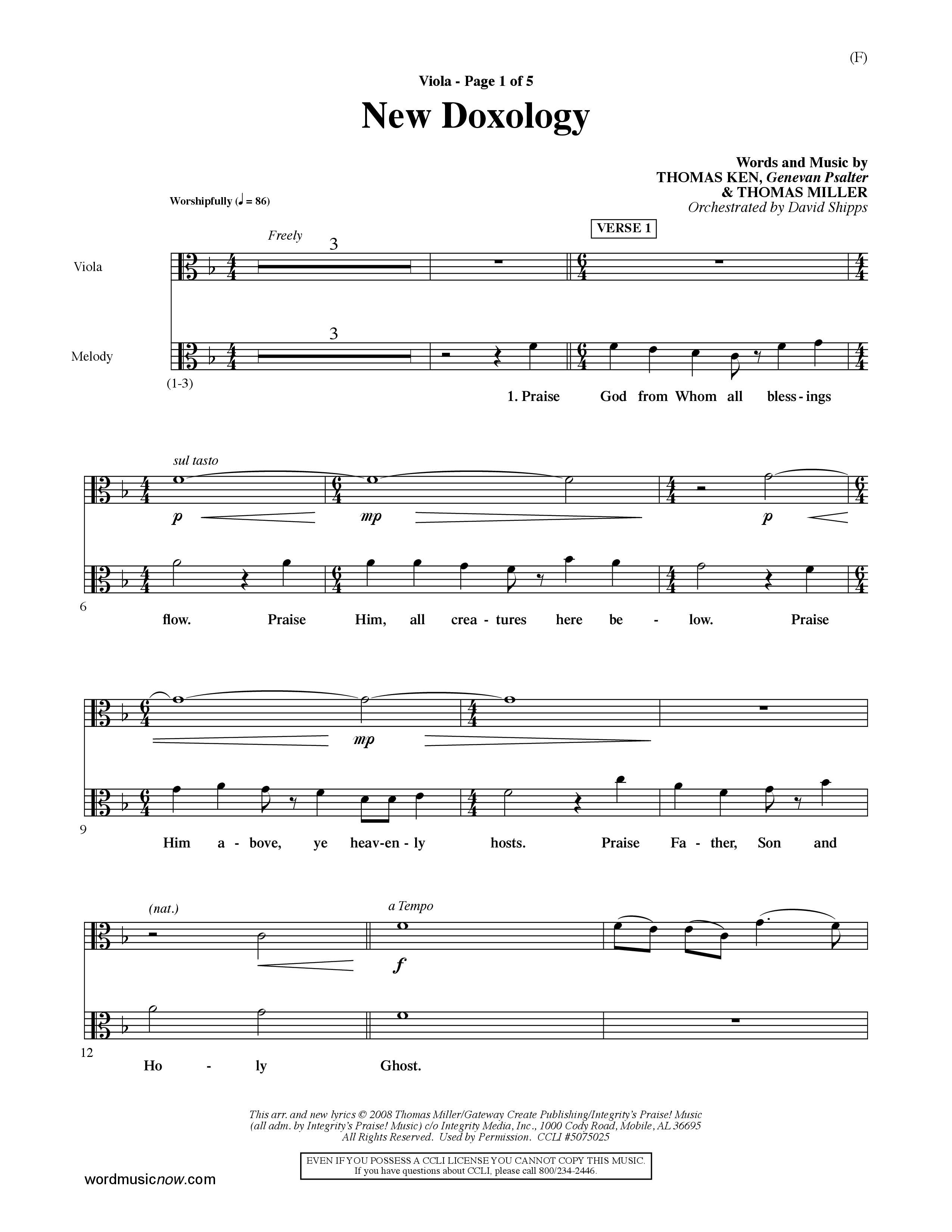 New Doxology (Choral Anthem SATB) Viola (Word Music Choral / Orch. David Shipps)
