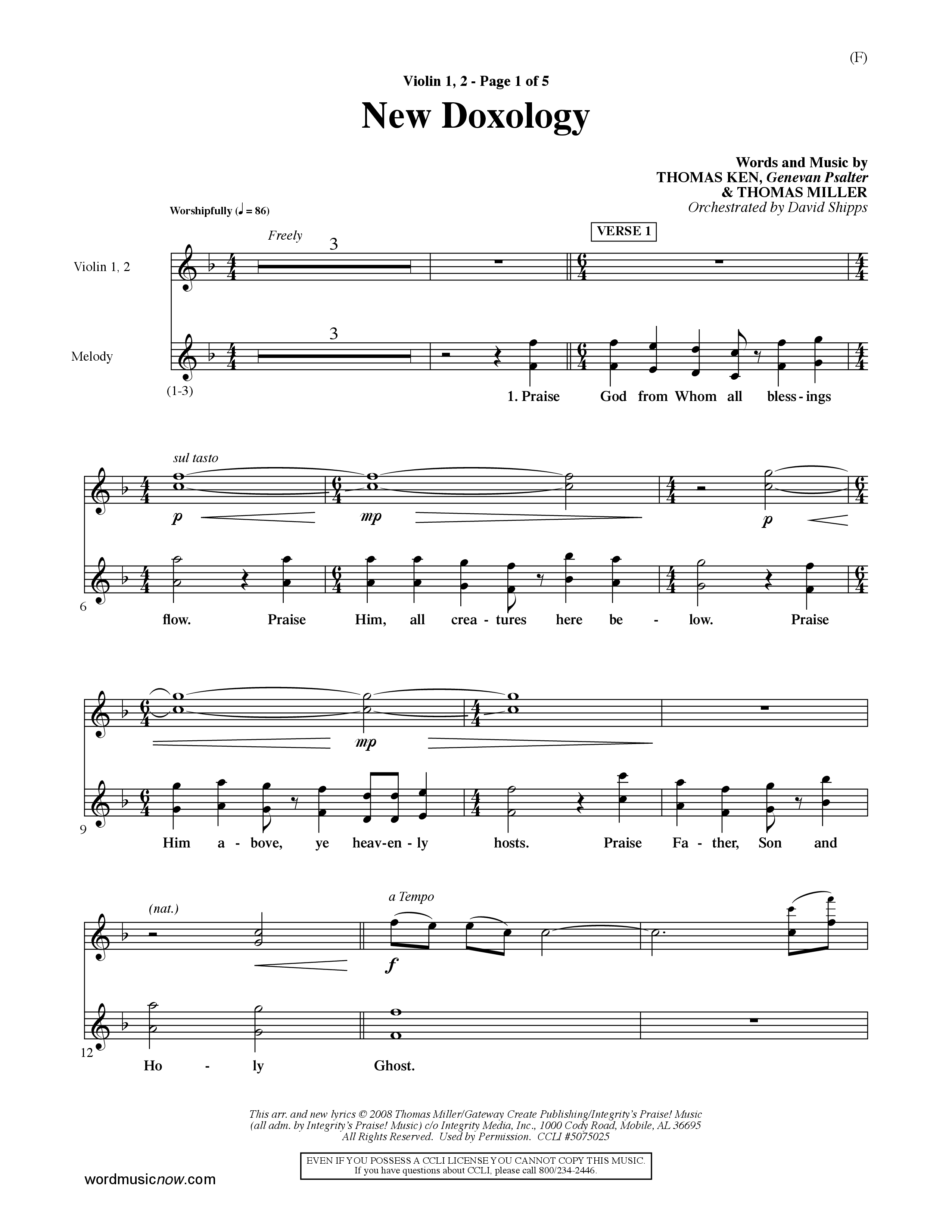 New Doxology (Choral Anthem SATB) Violin 1/2 (Word Music Choral / Orch. David Shipps)