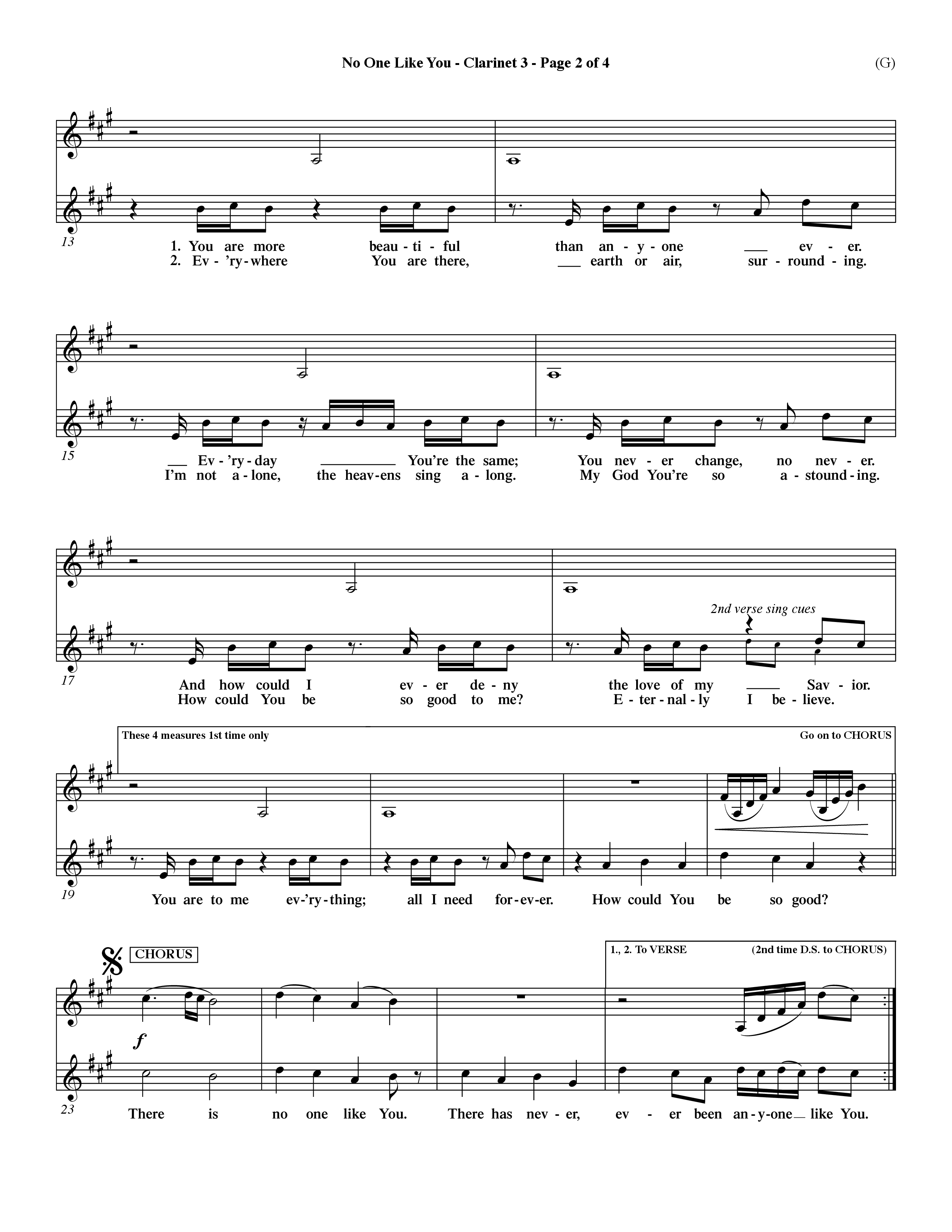 No One Like You (Choral Anthem SATB) Clarinet 3 (Word Music Choral / Orch. Dave Williamson)