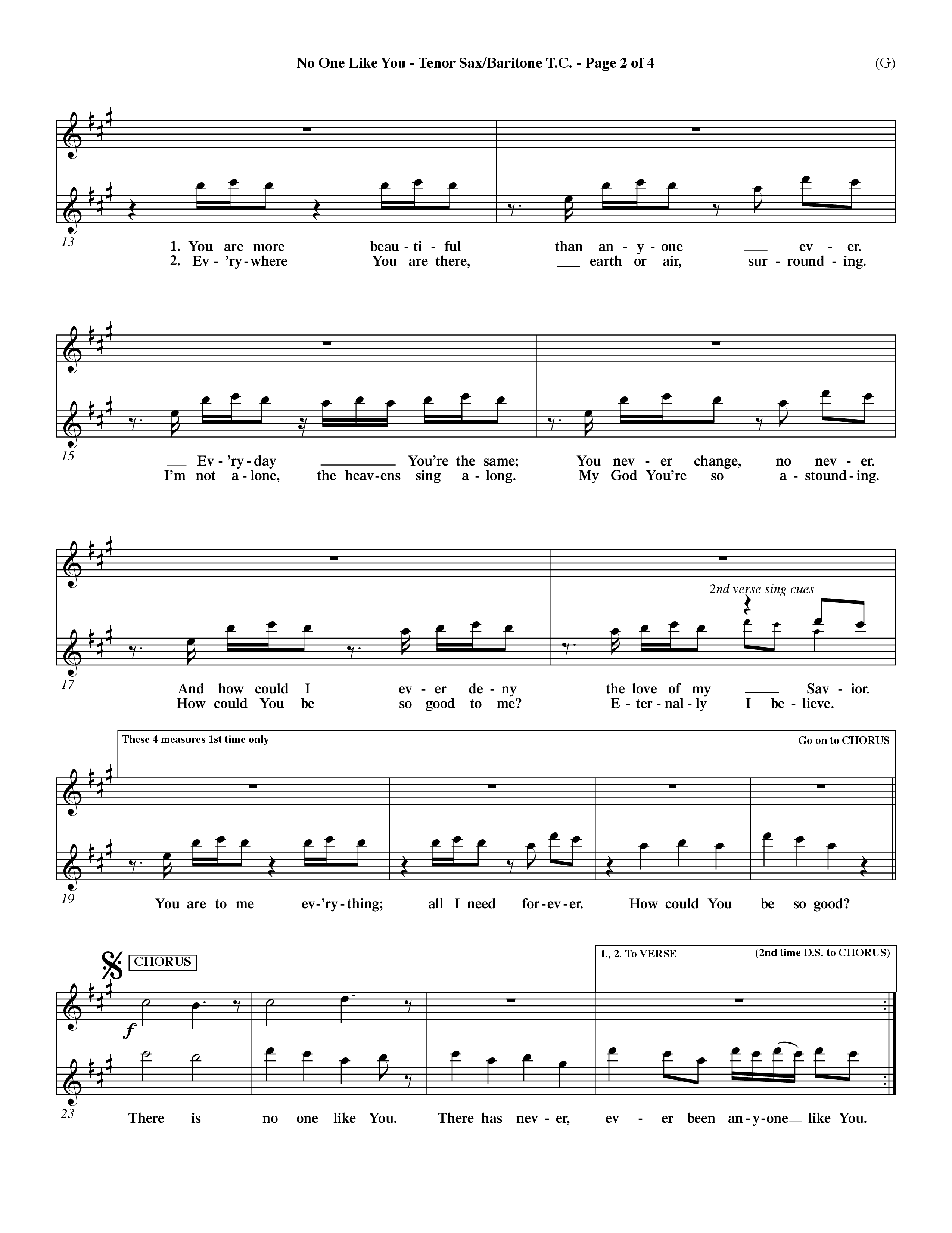 No One Like You (Choral Anthem SATB) Tenor Sax/Baritone T.C. (Word Music Choral / Orch. Dave Williamson)