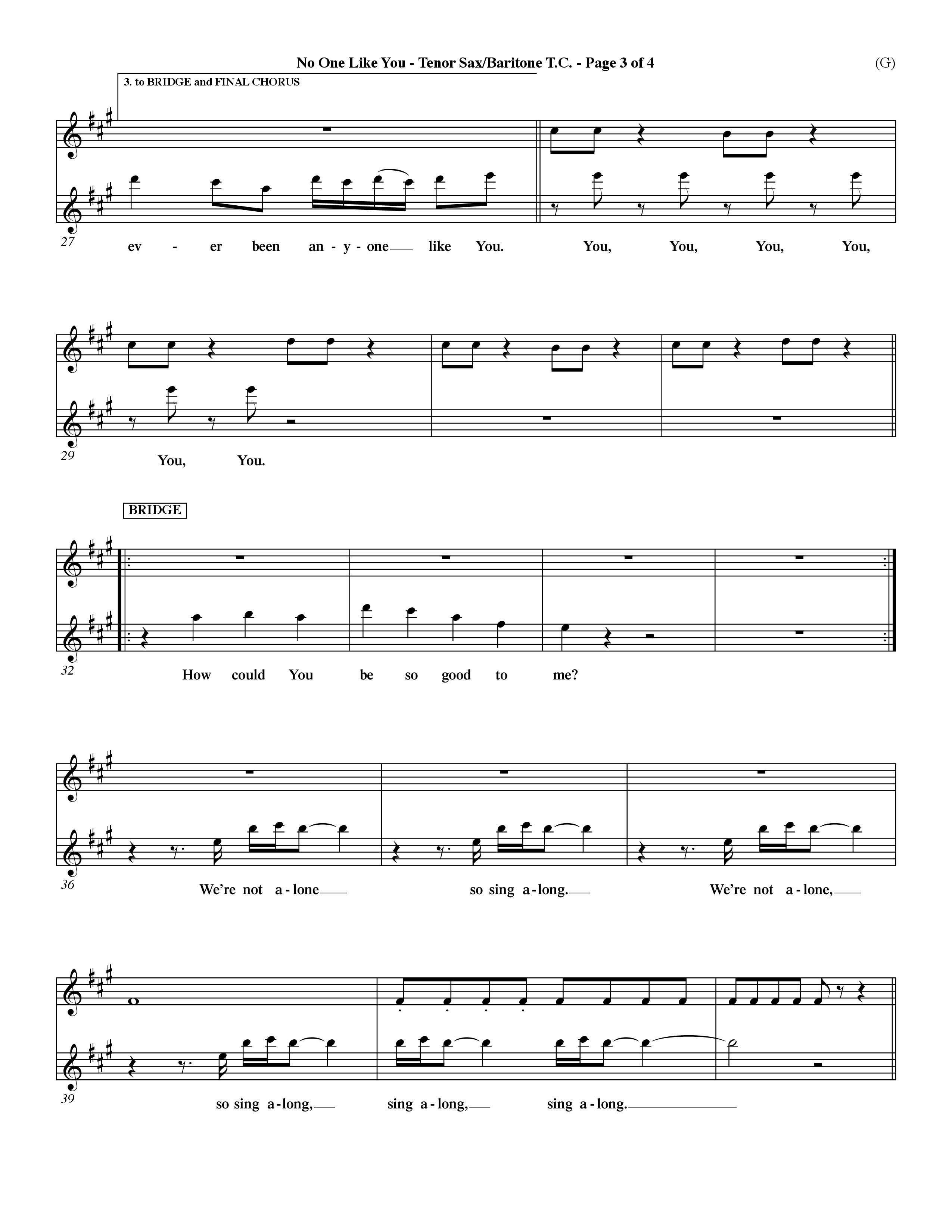 No One Like You (Choral Anthem SATB) Tenor Sax/Baritone T.C. (Word Music Choral / Orch. Dave Williamson)