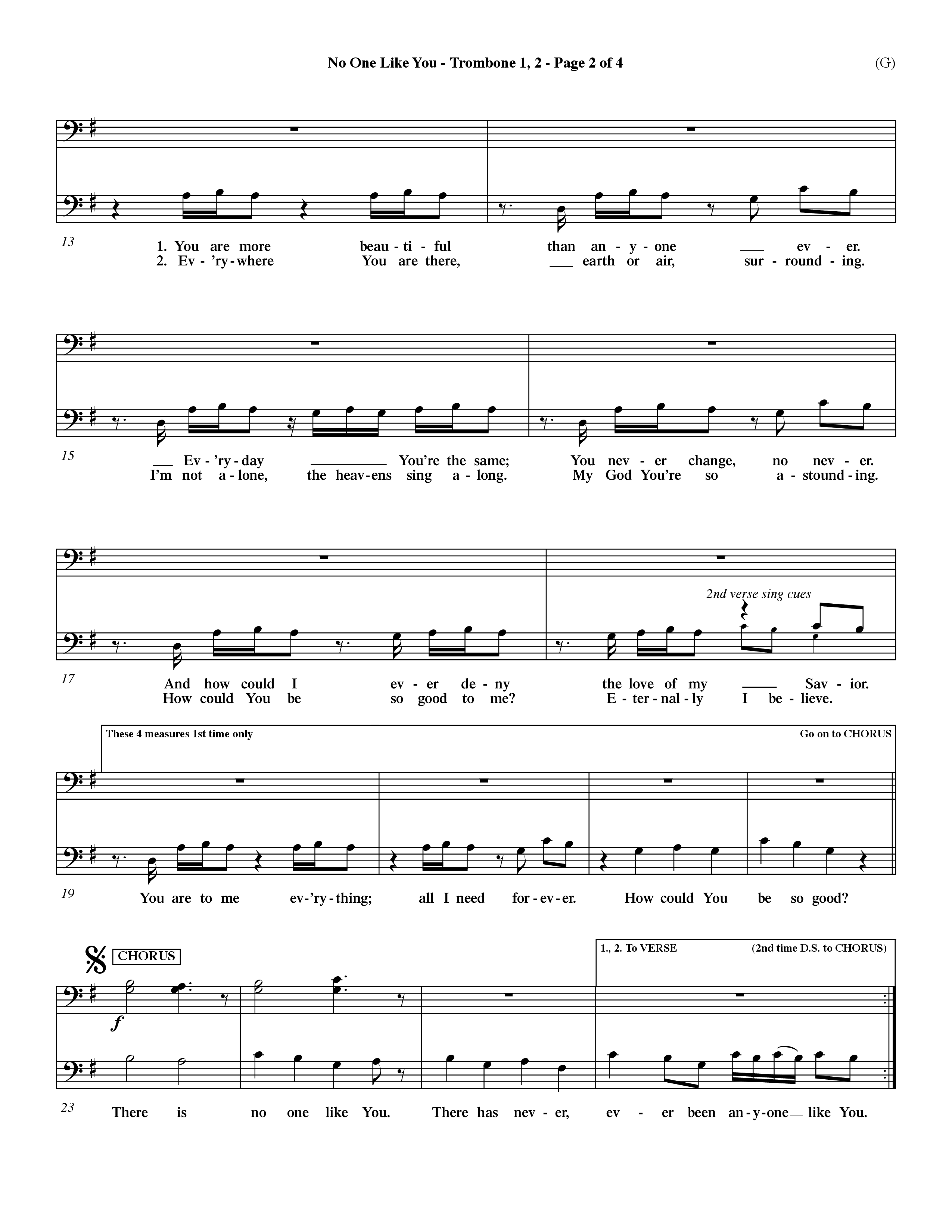 No One Like You (Choral Anthem SATB) Trombone 1/2 (Word Music Choral / Orch. Dave Williamson)