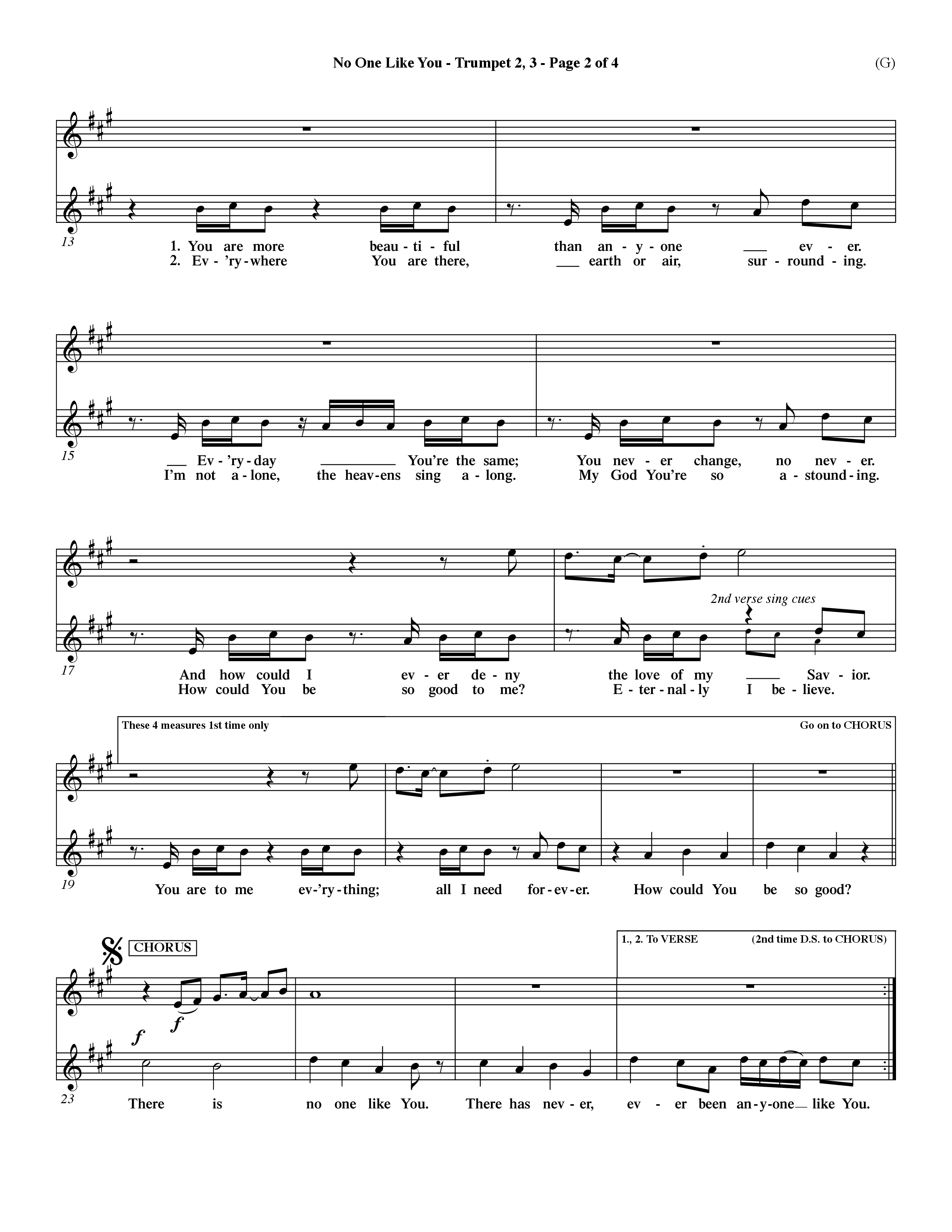 No One Like You (Choral Anthem SATB) Trumpet 2/3 (Word Music Choral / Orch. Dave Williamson)