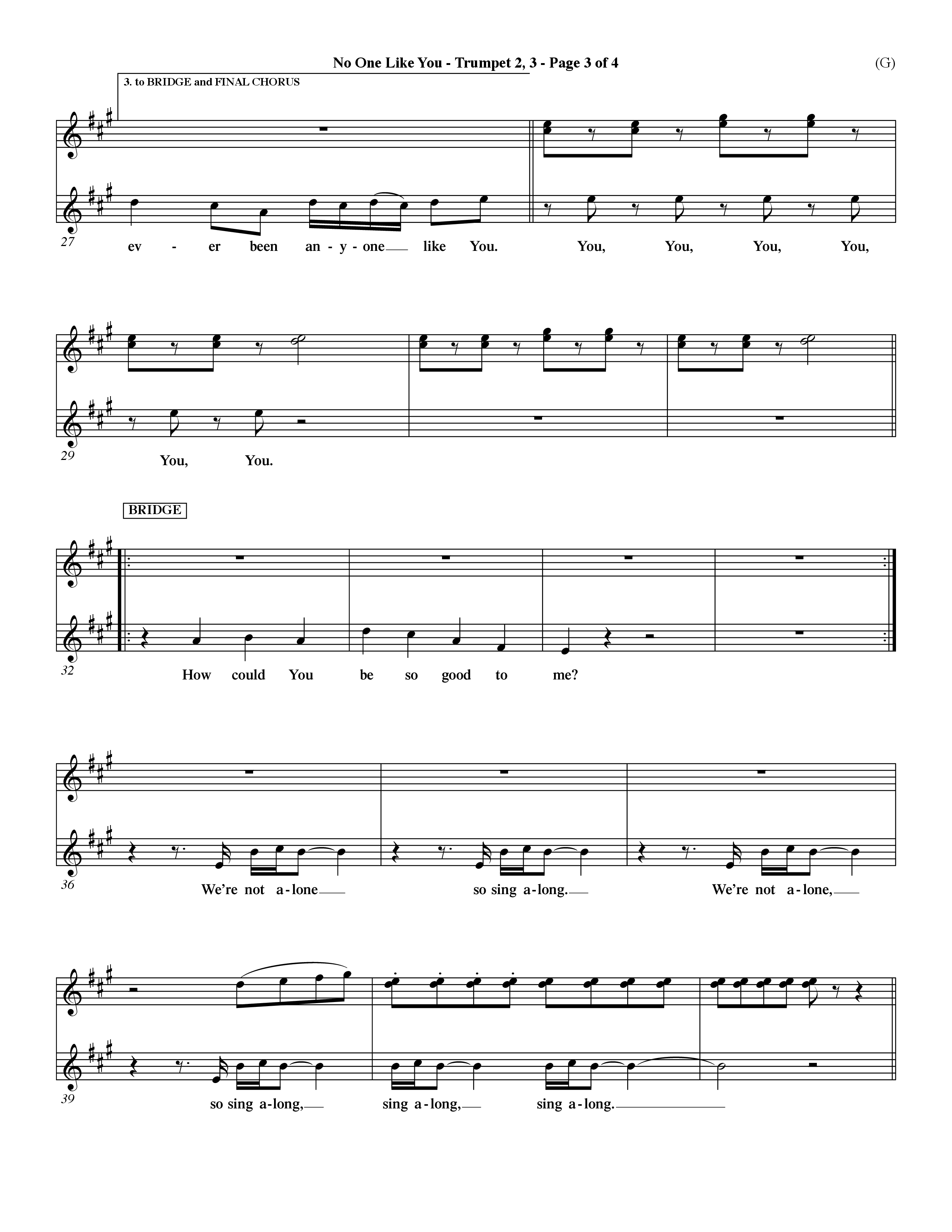 No One Like You (Choral Anthem SATB) Trumpet 2/3 (Word Music Choral / Orch. Dave Williamson)