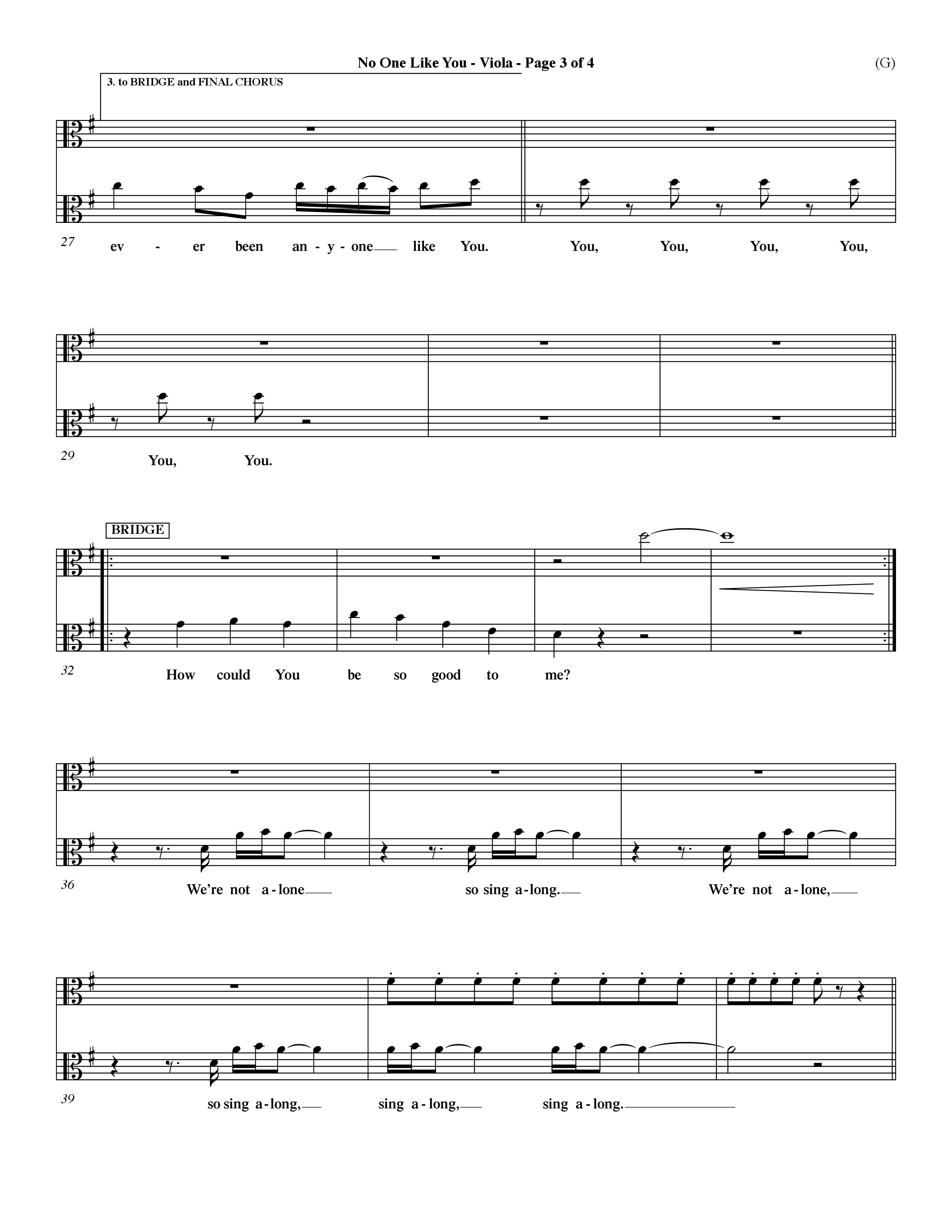 No One Like You (Choral Anthem SATB) Viola (Word Music Choral / Orch. Dave Williamson)