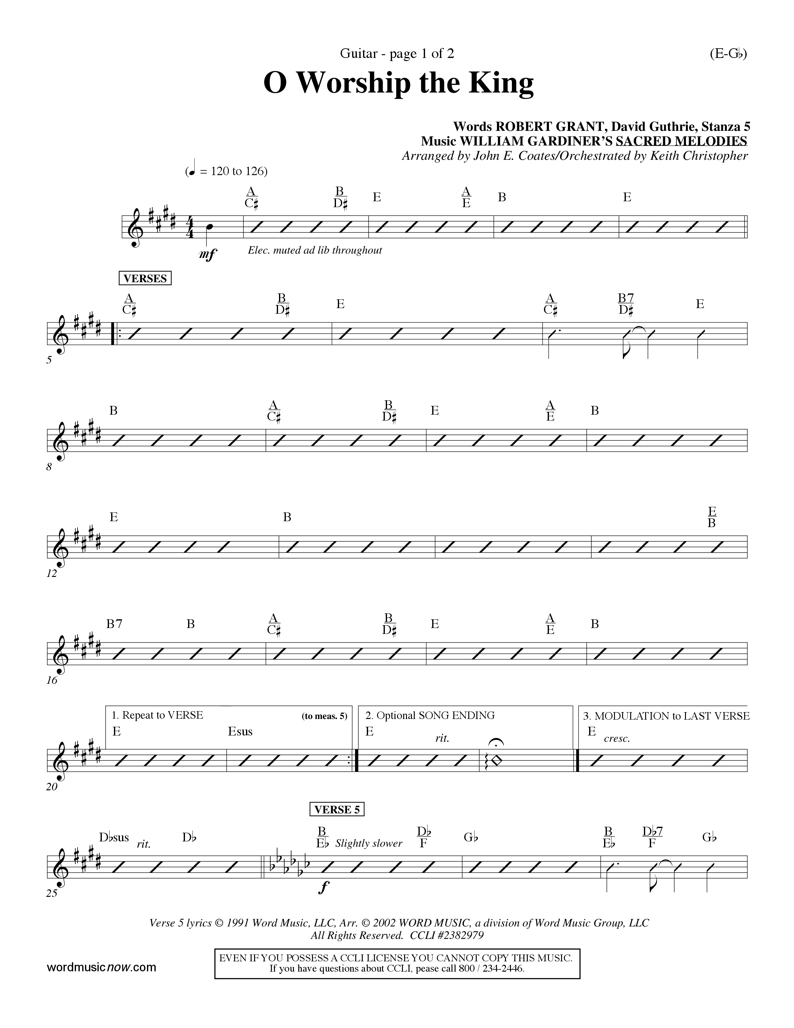 O Worship The King (Lyons) (Choral Anthem SATB) Acoustic Guitar (Word Music Choral / Arr. John Coates / Orch. Keith Christopher)