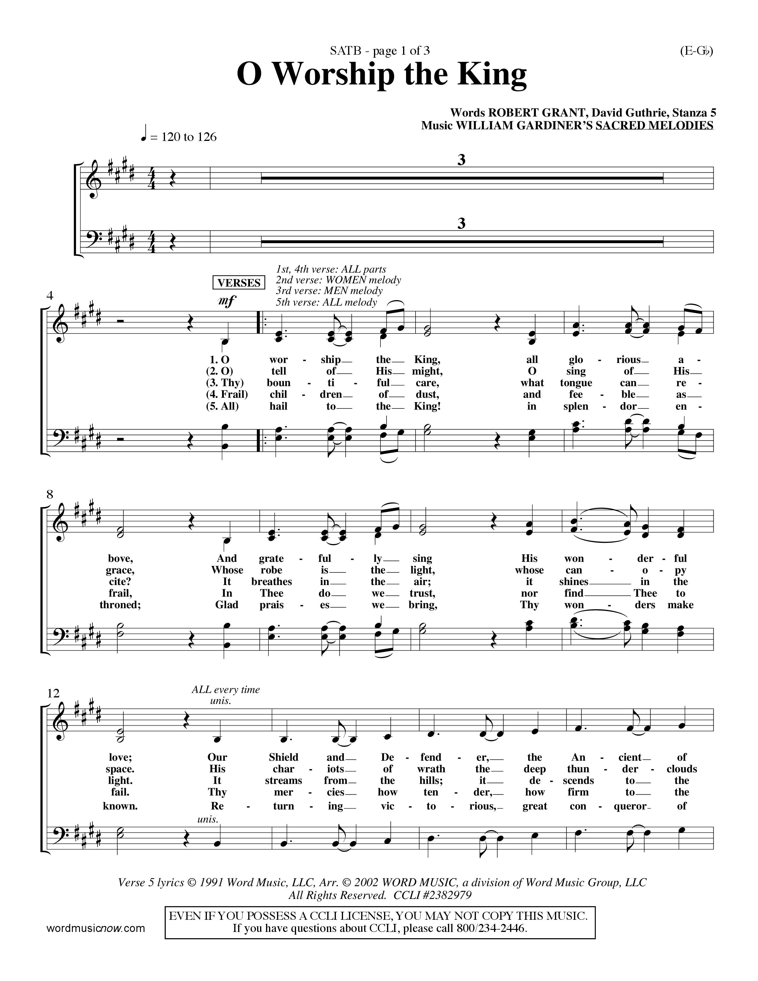 O Worship The King (Lyons) (Choral Anthem SATB) Choir Sheet (SATB) (Word Music Choral / Arr. John Coates / Orch. Keith Christopher)