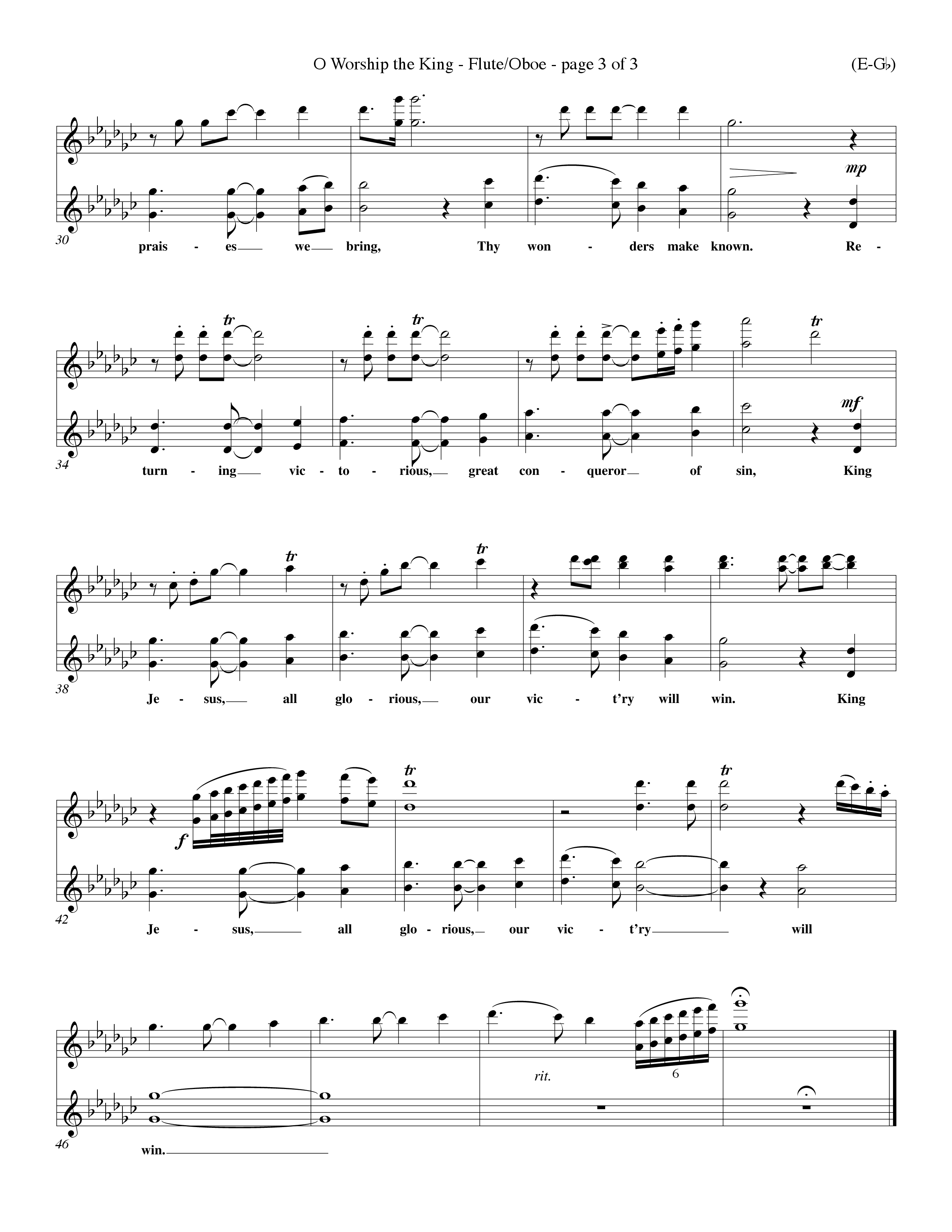 O Worship The King (Lyons) (Choral Anthem SATB) Flute/Oboe (Word Music Choral / Arr. John Coates / Orch. Keith Christopher)