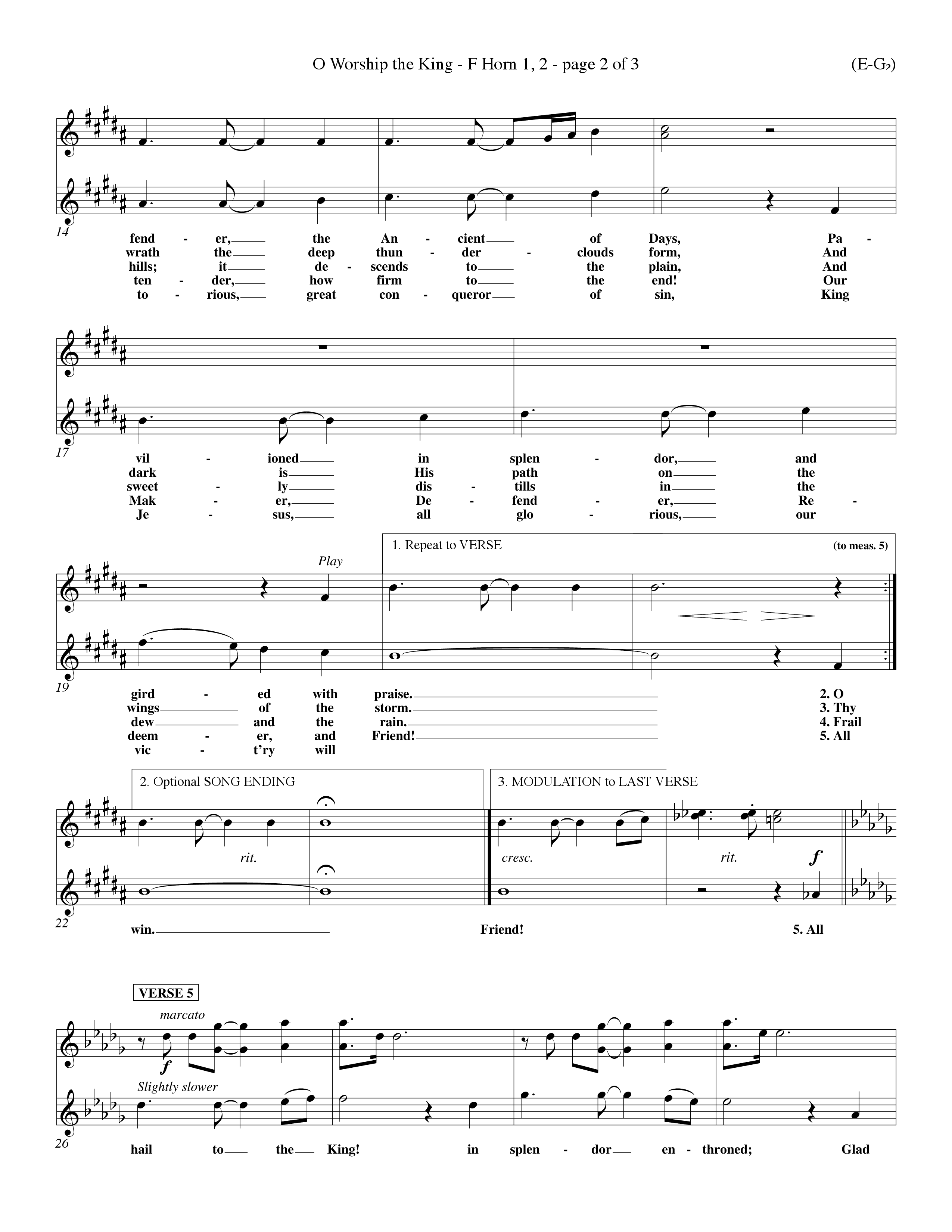 O Worship The King (Lyons) (Choral Anthem SATB) French Horn (Word Music Choral / Arr. John Coates / Orch. Keith Christopher)