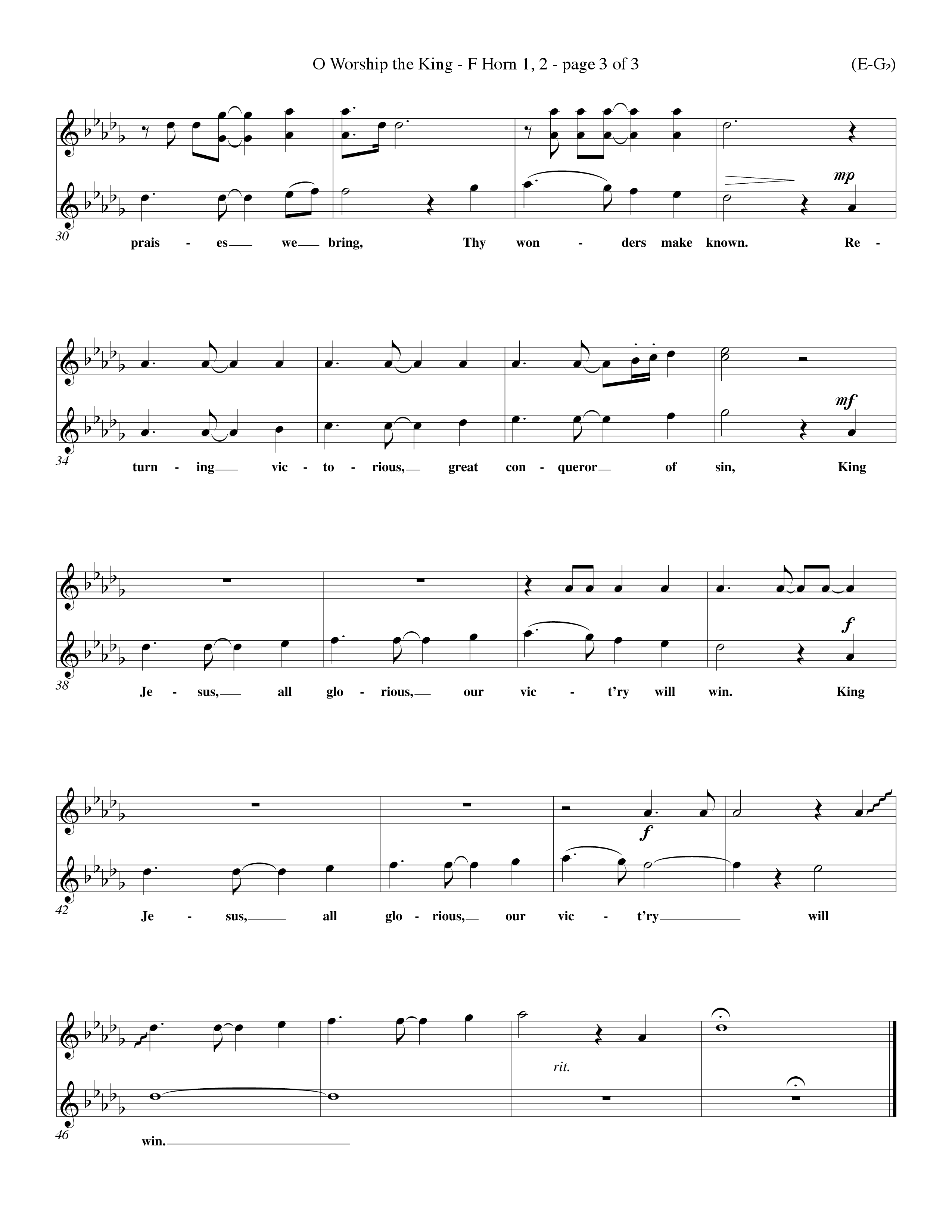 O Worship The King (Lyons) (Choral Anthem SATB) French Horn (Word Music Choral / Arr. John Coates / Orch. Keith Christopher)