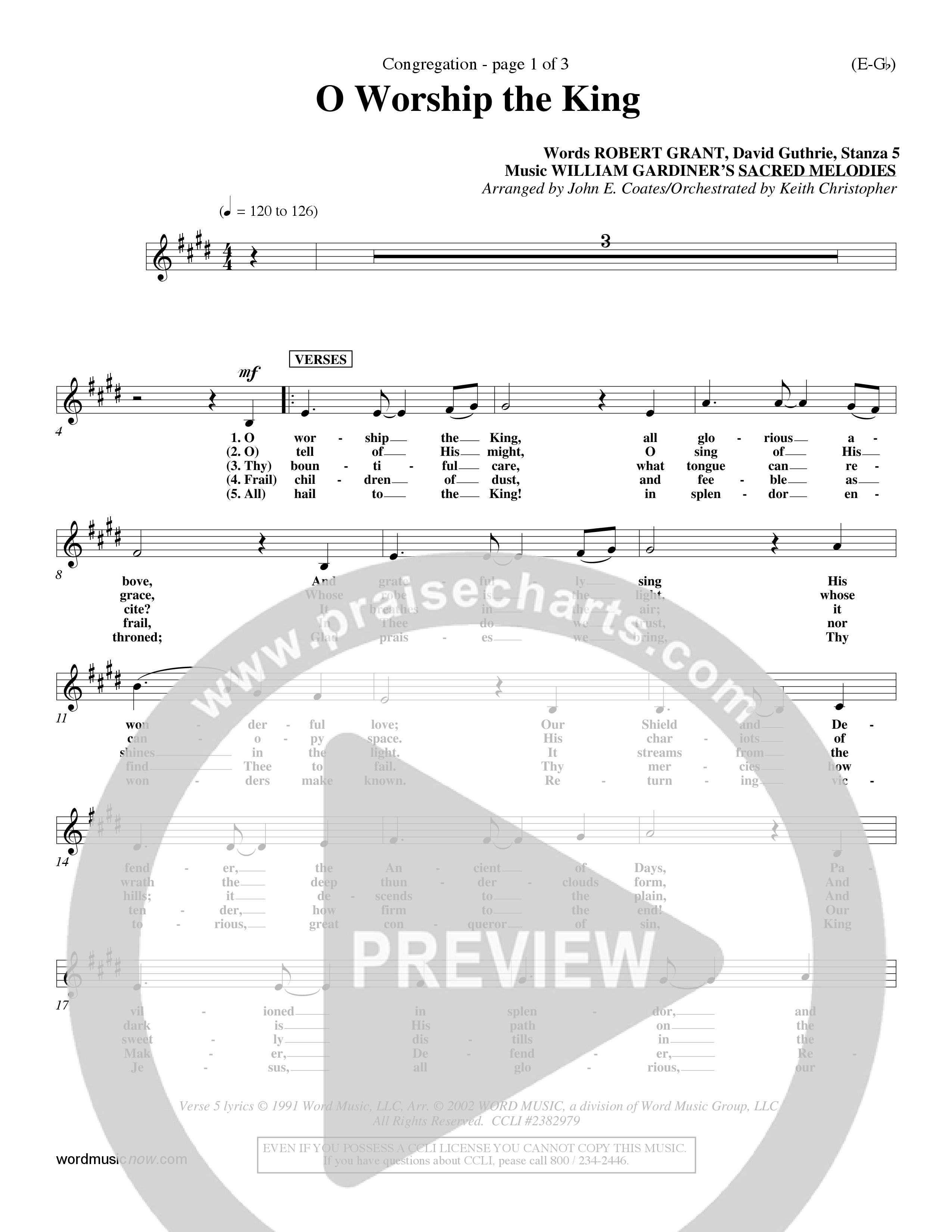 O Worship The King (Lyons) (Choral Anthem SATB) Lead Sheet (Mel) (Word Music Choral / Arr. John Coates / Orch. Keith Christopher)