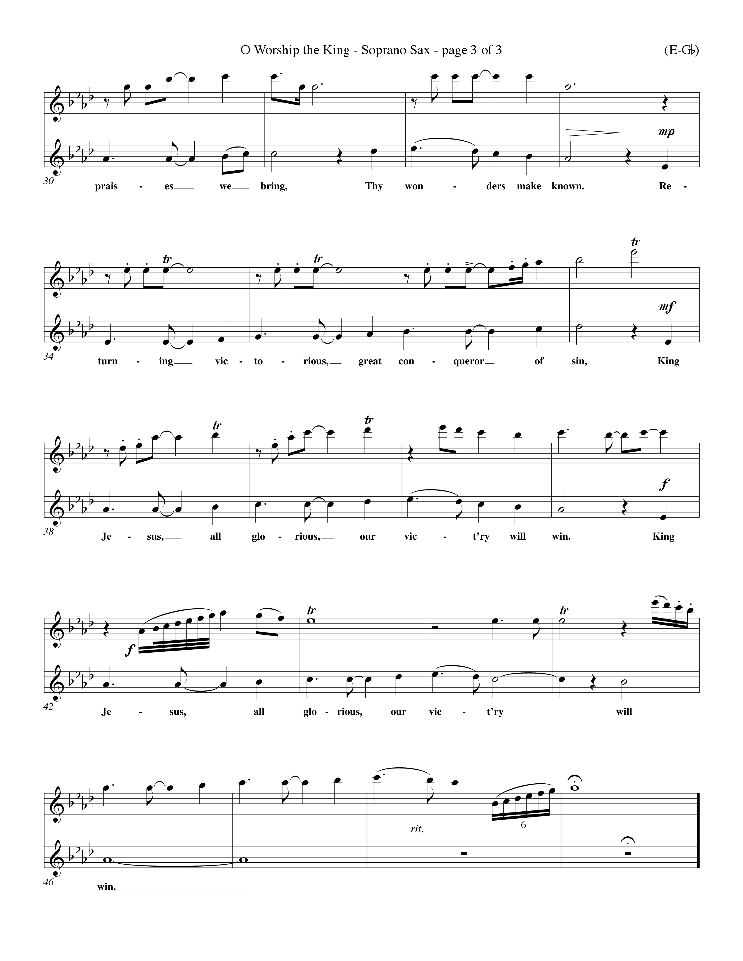 O Worship The King (Lyons) (Choral Anthem SATB) Saxophone (Word Music Choral / Arr. John Coates / Orch. Keith Christopher)