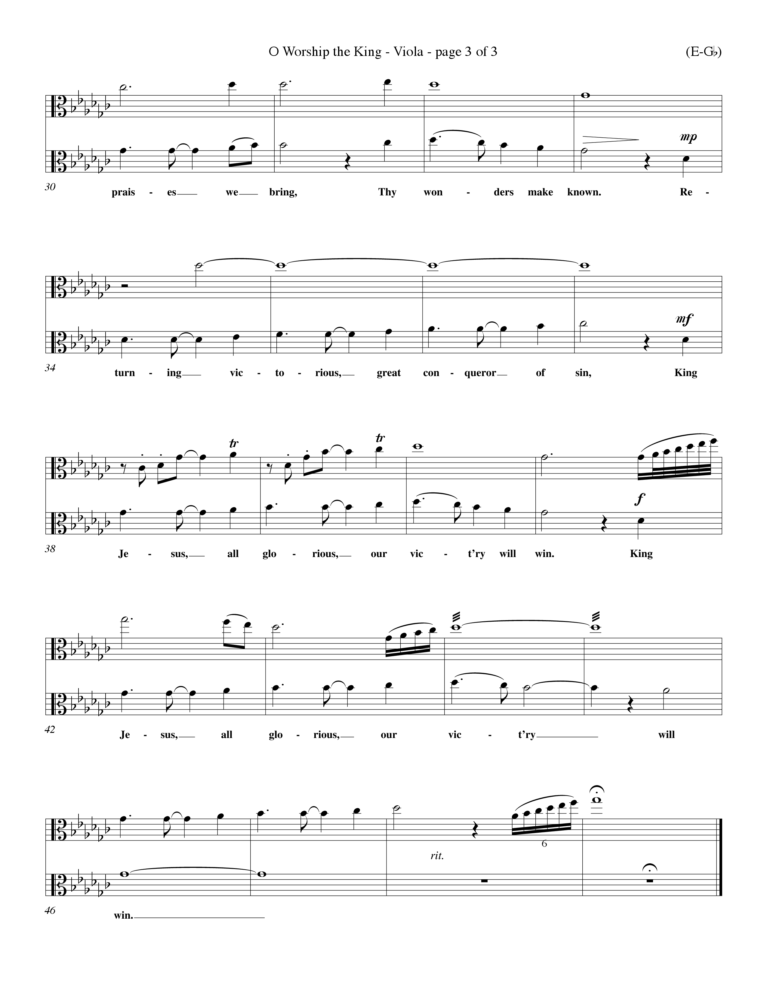 O Worship The King (Lyons) (Choral Anthem SATB) Viola (Word Music Choral / Arr. John Coates / Orch. Keith Christopher)