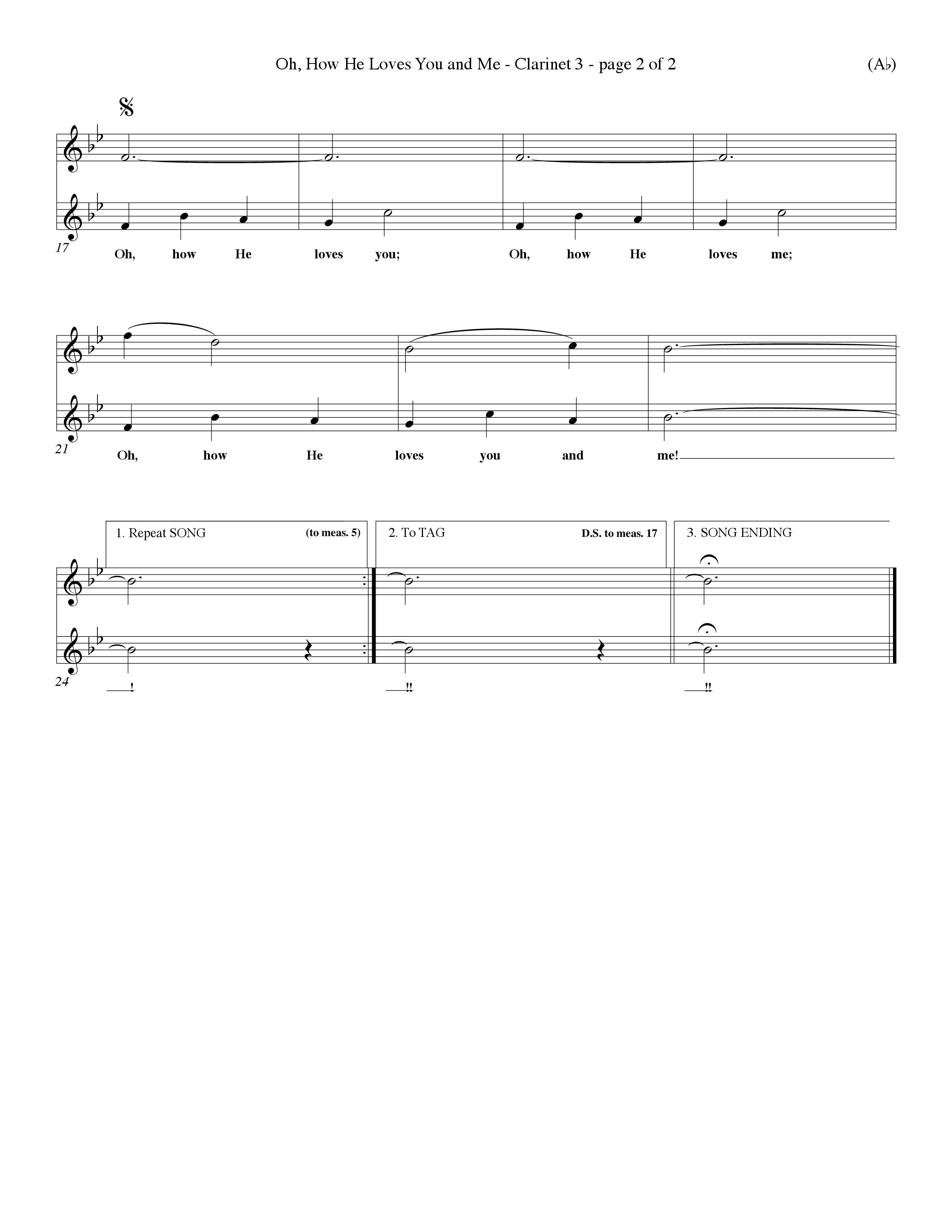 Oh How He Loves You And Me (Choral Anthem SATB) Clarinet 3 (Word Music Choral / Orch. Keith Christopher / Orch. Wayne Yankie)