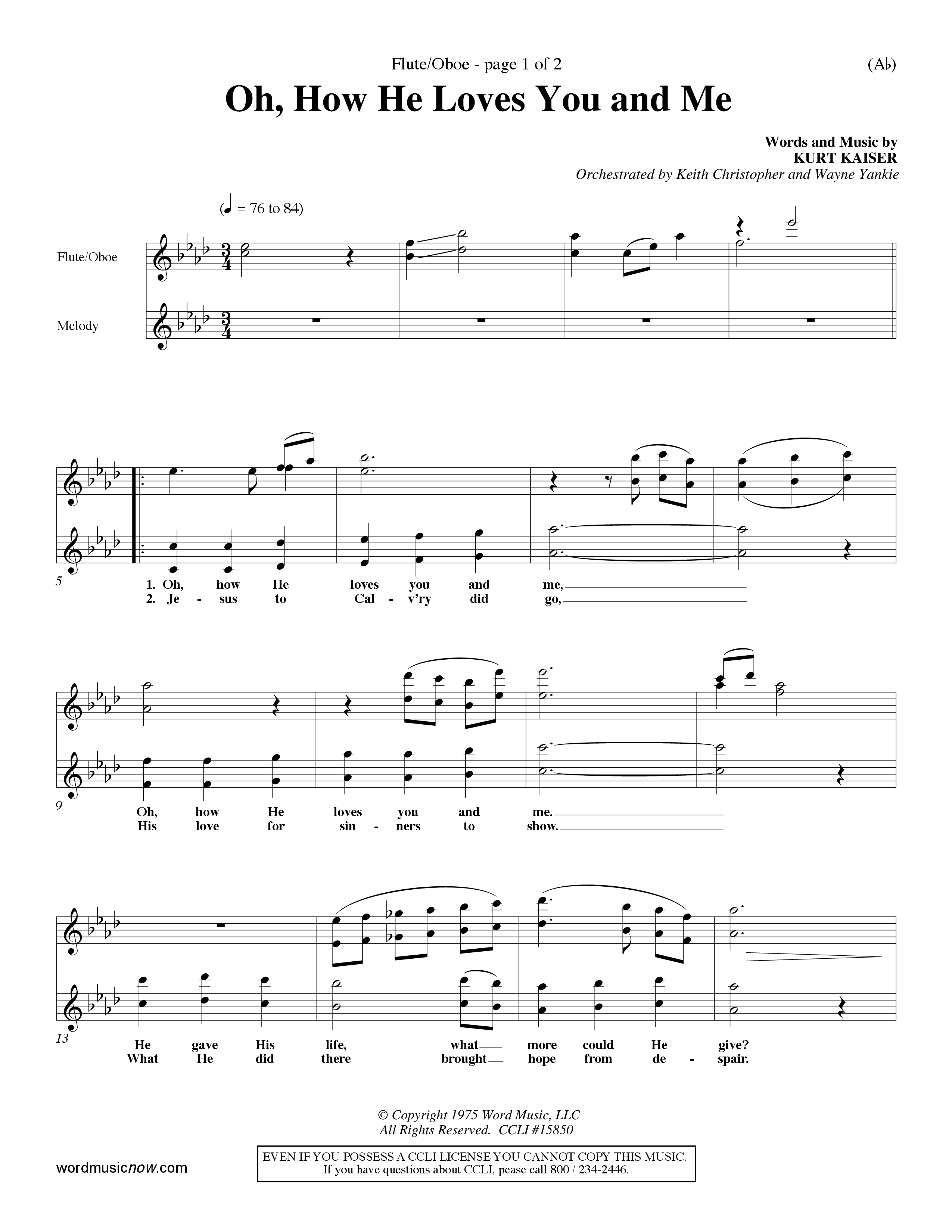 Oh How He Loves You And Me (Choral Anthem SATB) Flute/Oboe (Word Music Choral / Orch. Keith Christopher / Orch. Wayne Yankie)