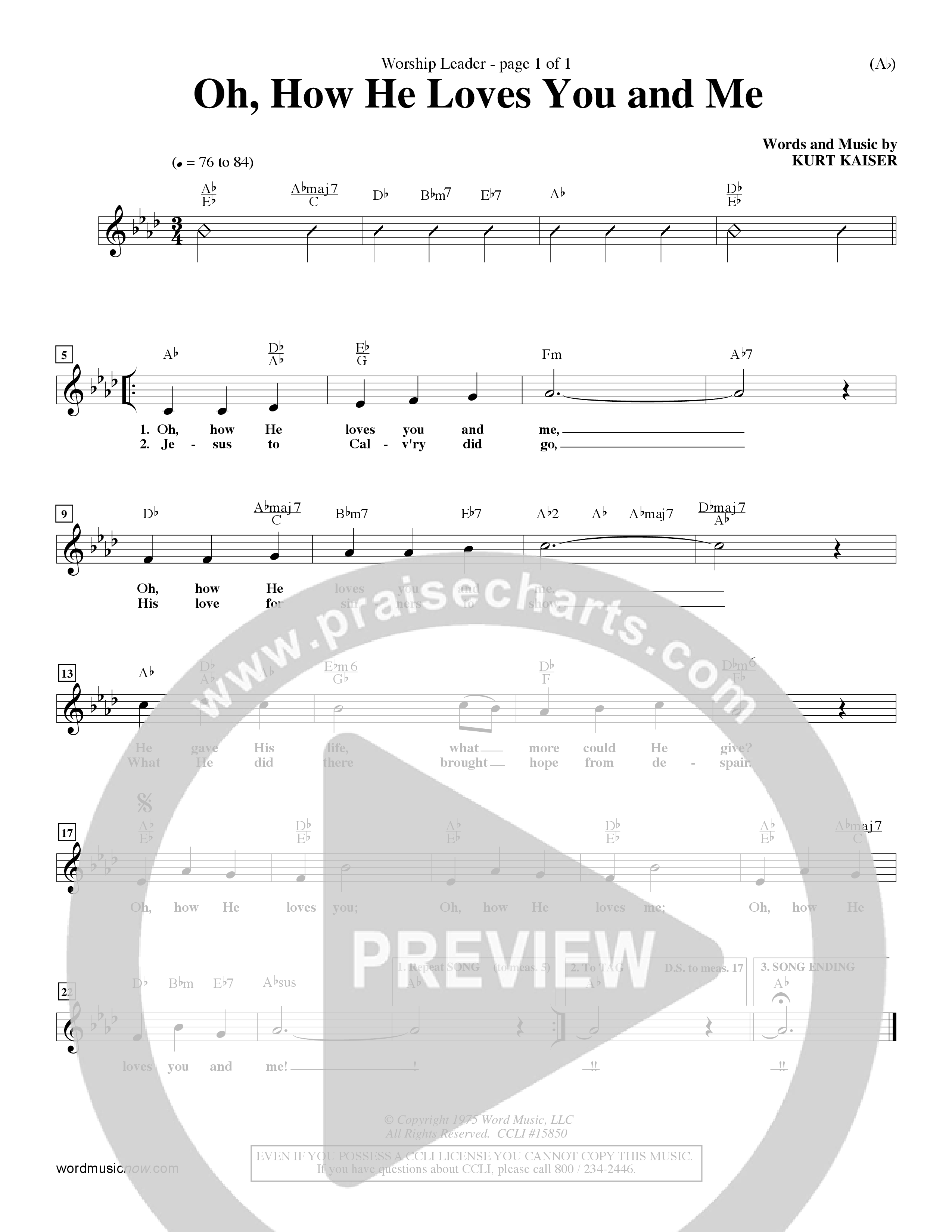 Oh How He Loves You And Me (Choral Anthem SATB) Lead Sheet (Mel) (Word Music Choral / Orch. Keith Christopher / Orch. Wayne Yankie)