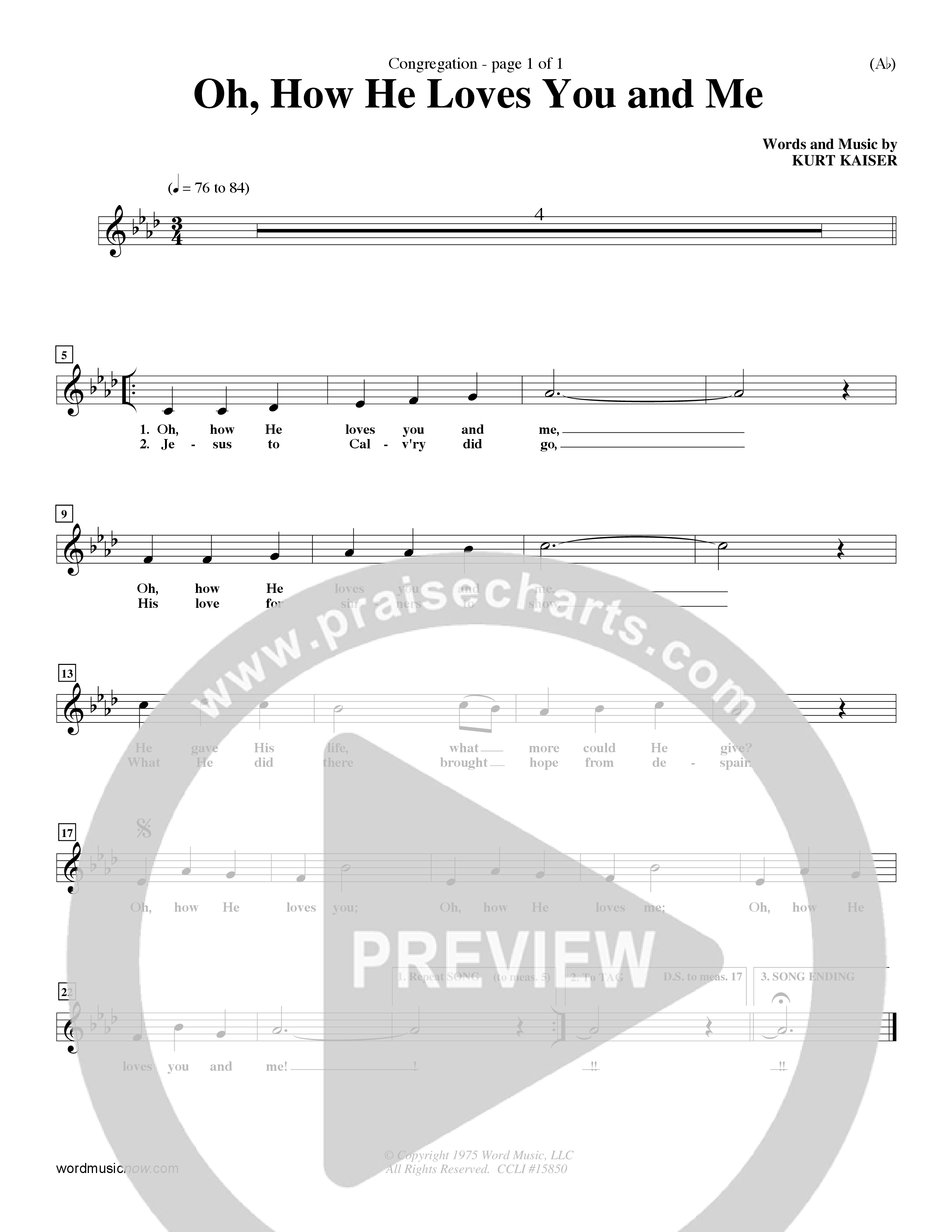 Oh How He Loves You And Me (Choral Anthem SATB) Lead Sheet (Mel) (Word Music Choral / Orch. Keith Christopher / Orch. Wayne Yankie)