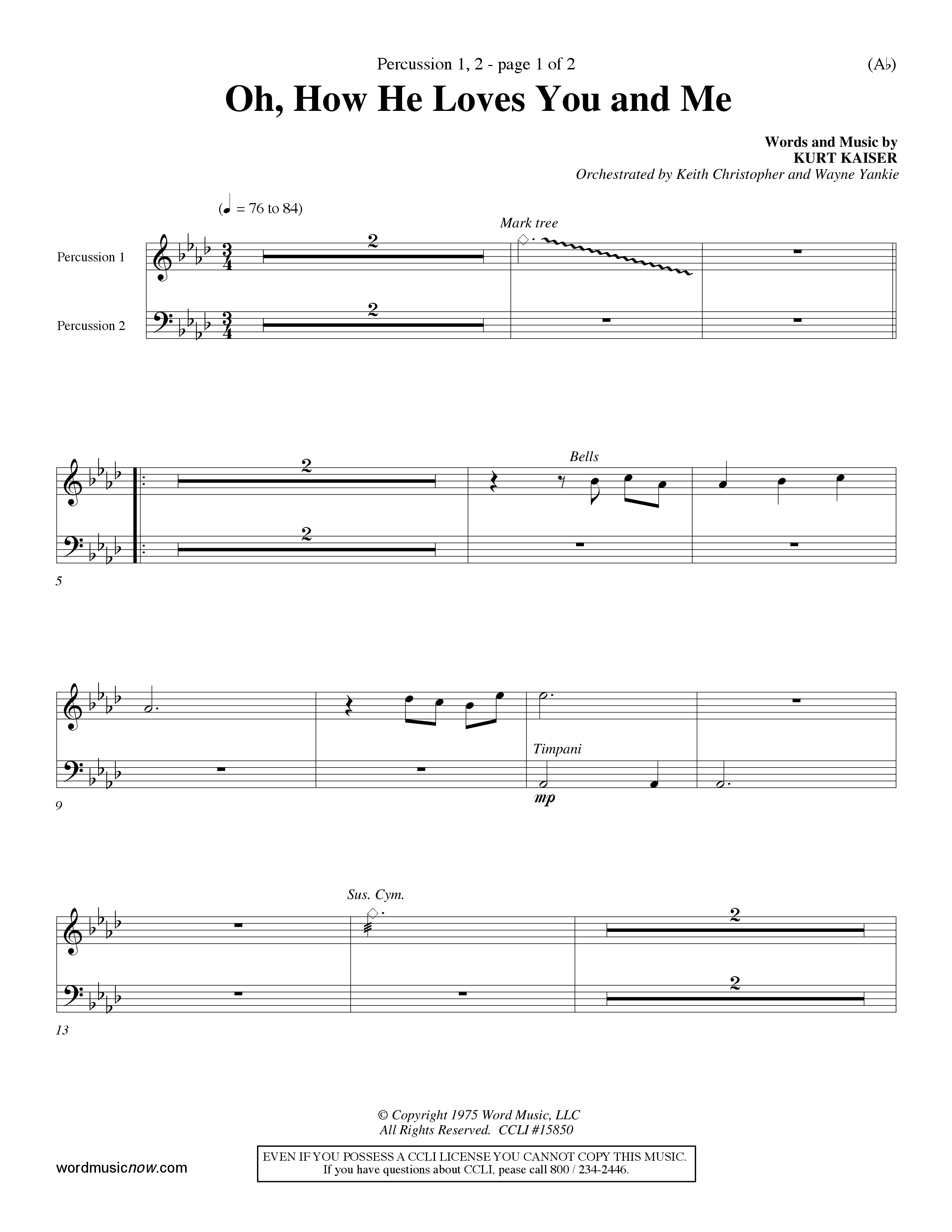 Oh How He Loves You And Me (Choral Anthem SATB) Percussion 1/2 (Word Music Choral / Orch. Keith Christopher / Orch. Wayne Yankie)