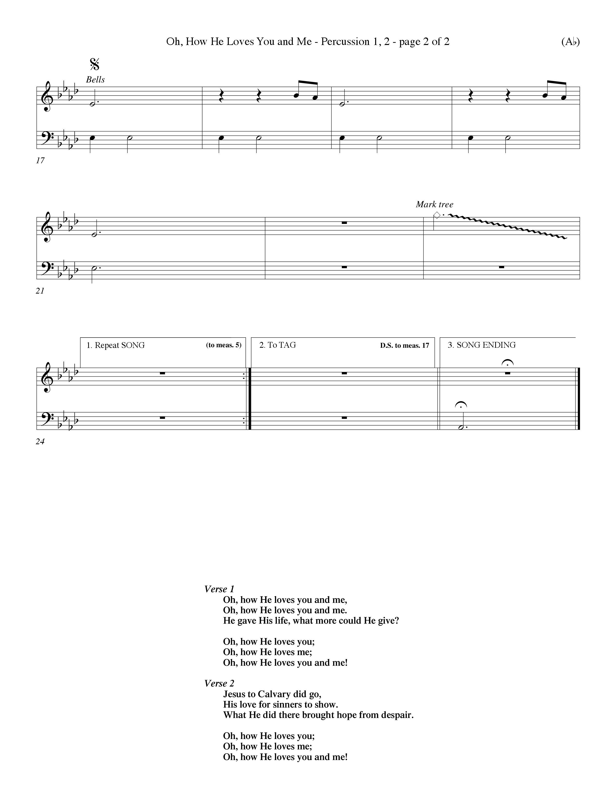 Oh How He Loves You And Me (Choral Anthem SATB) Percussion 1/2 (Word Music Choral / Orch. Keith Christopher / Orch. Wayne Yankie)