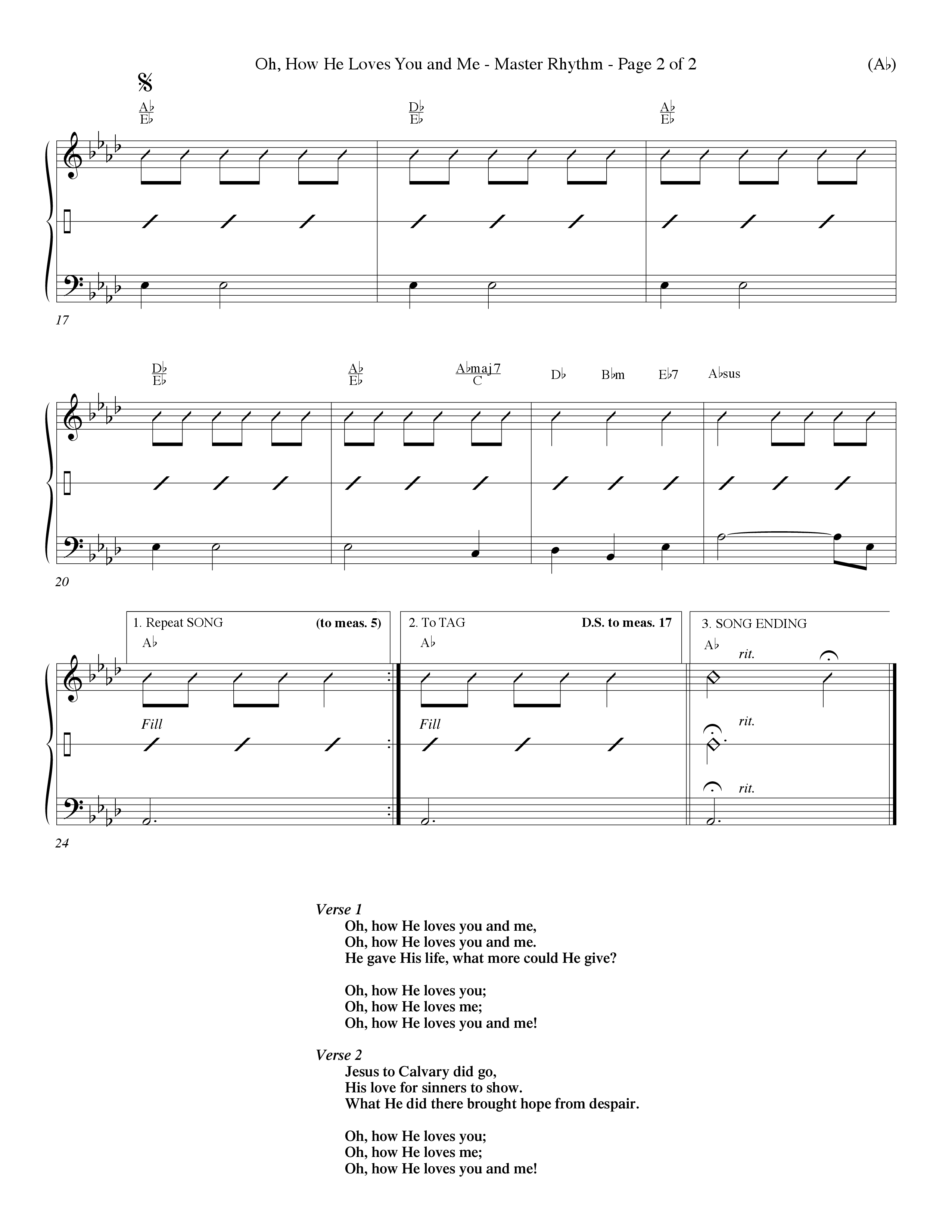 Oh How He Loves You And Me (Choral Anthem SATB) Rhythm Chart (Word Music Choral / Orch. Keith Christopher / Orch. Wayne Yankie)
