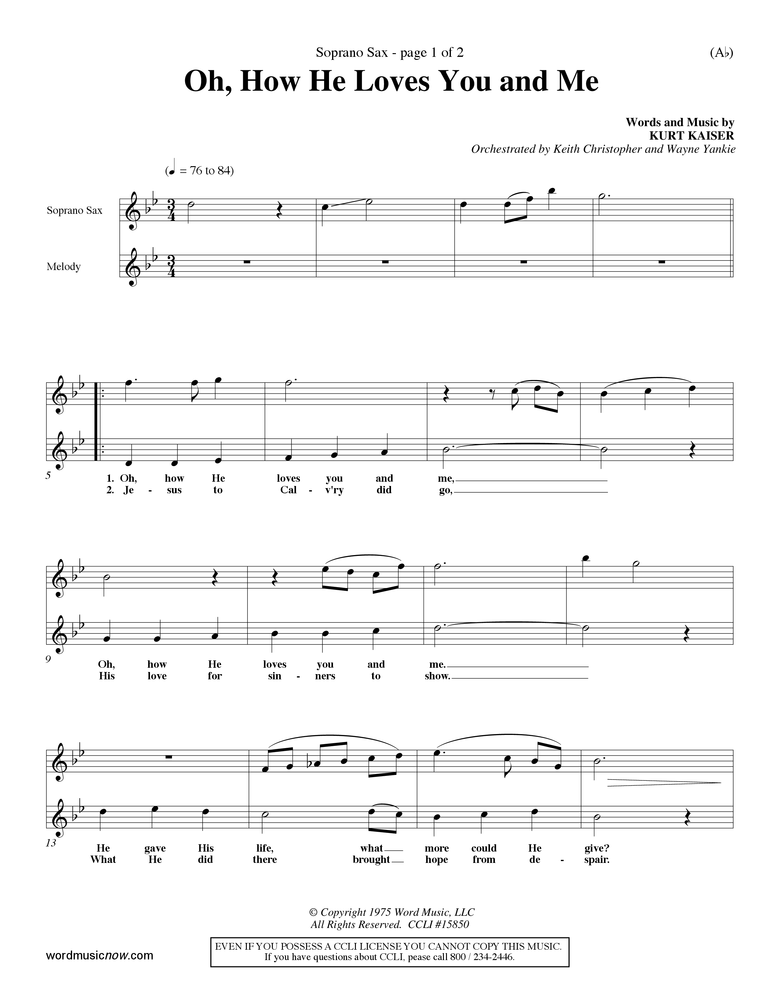 Oh How He Loves You And Me (Choral Anthem SATB) Saxophone (Word Music Choral / Orch. Keith Christopher / Orch. Wayne Yankie)