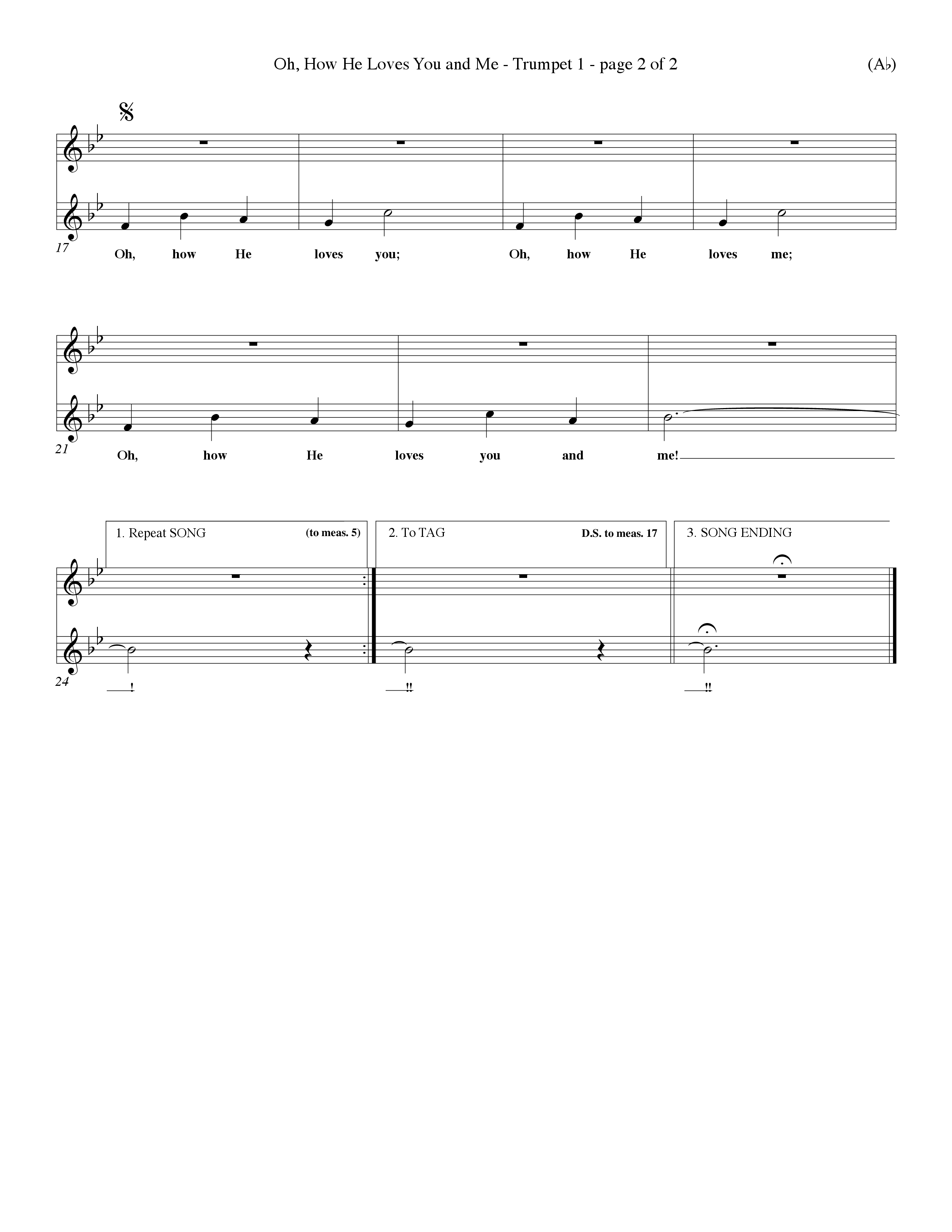 Oh How He Loves You And Me (Choral Anthem SATB) Trumpet 1 (Word Music Choral / Orch. Keith Christopher / Orch. Wayne Yankie)