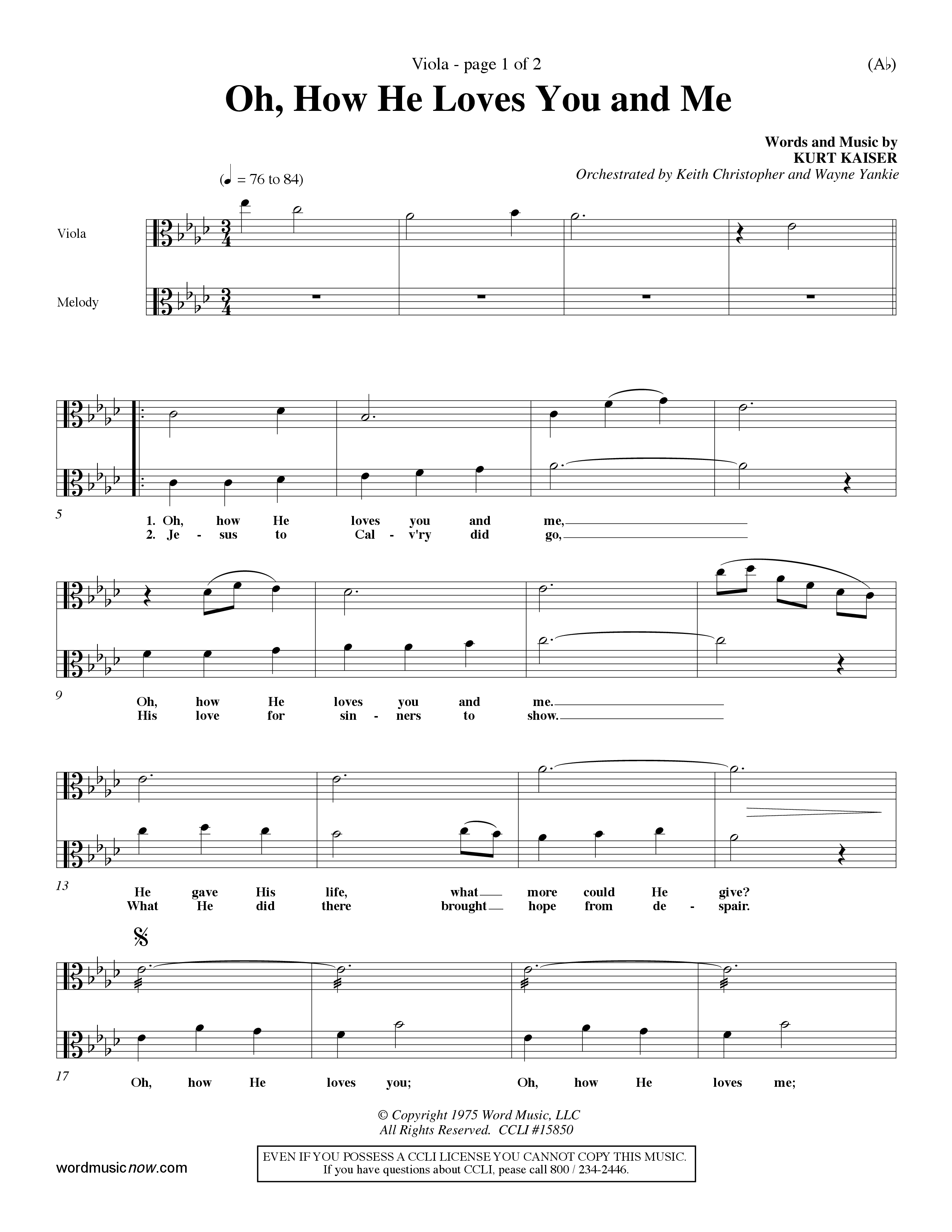 Oh How He Loves You And Me (Choral Anthem SATB) Viola (Word Music Choral / Orch. Keith Christopher / Orch. Wayne Yankie)