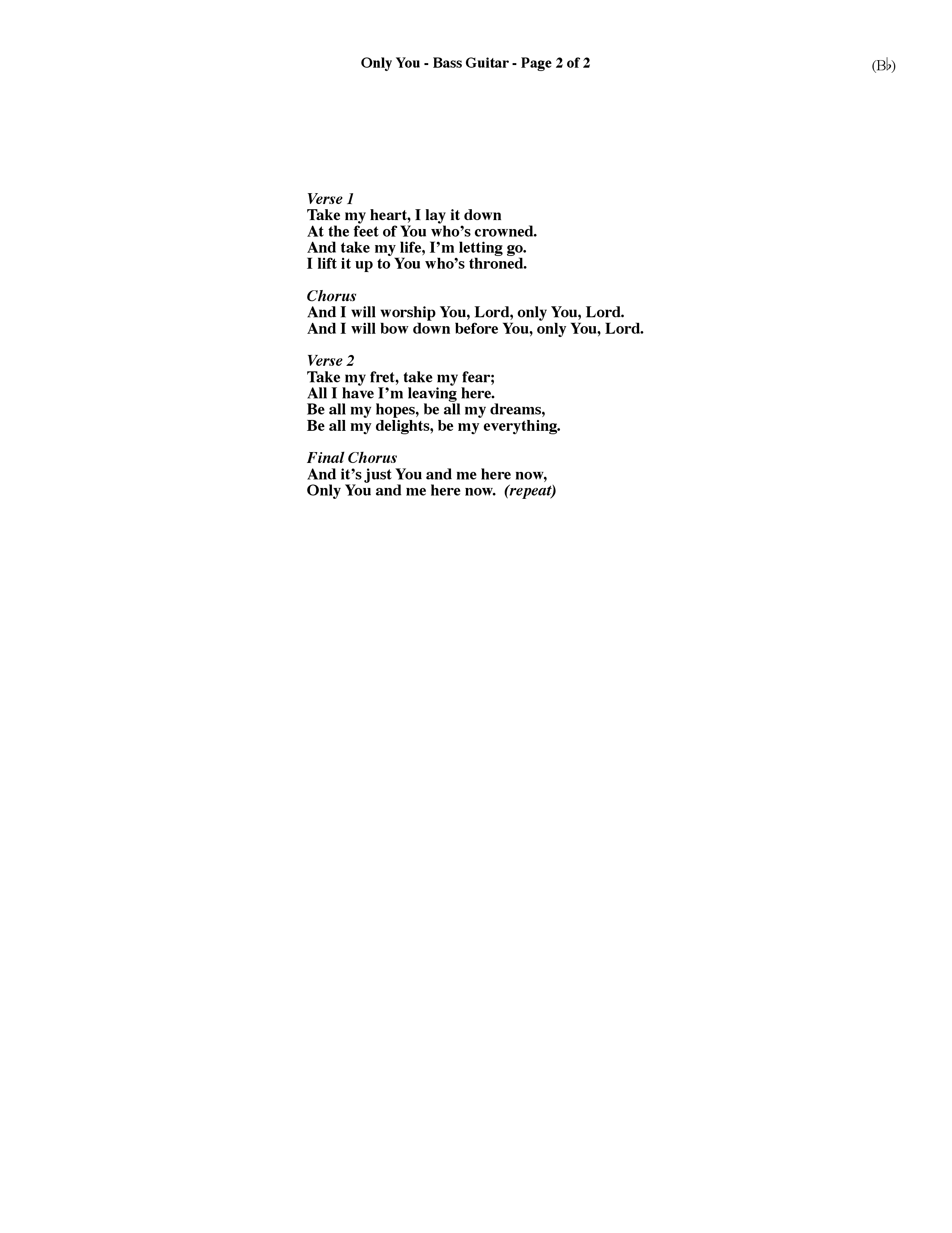 Only You (Choral Anthem SATB) Bass Guitar (Word Music Choral / Orch. Dave Williamson)