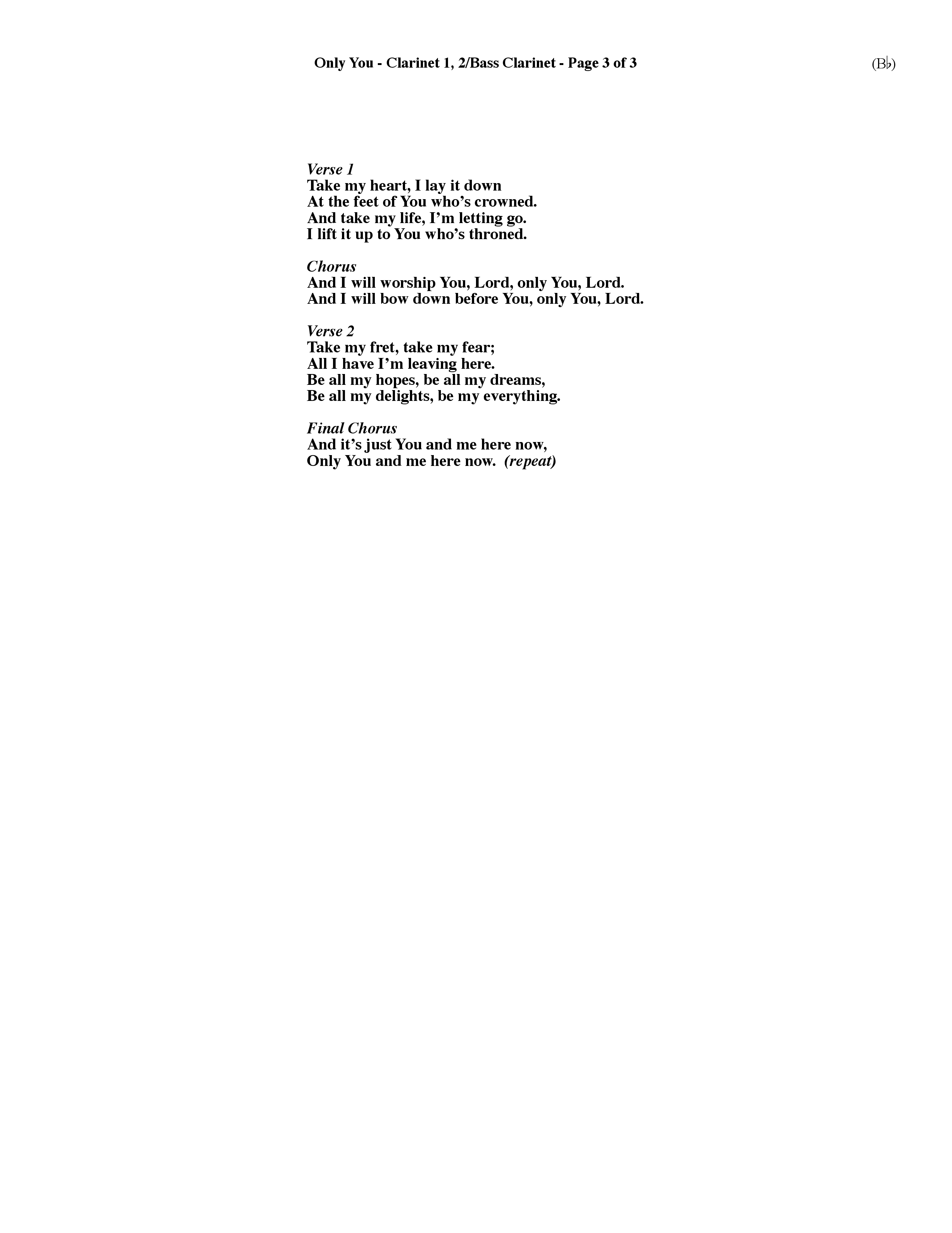 Only You (Choral Anthem SATB) Clarinet 1/2, Bass Clarinet (Word Music Choral / Orch. Dave Williamson)