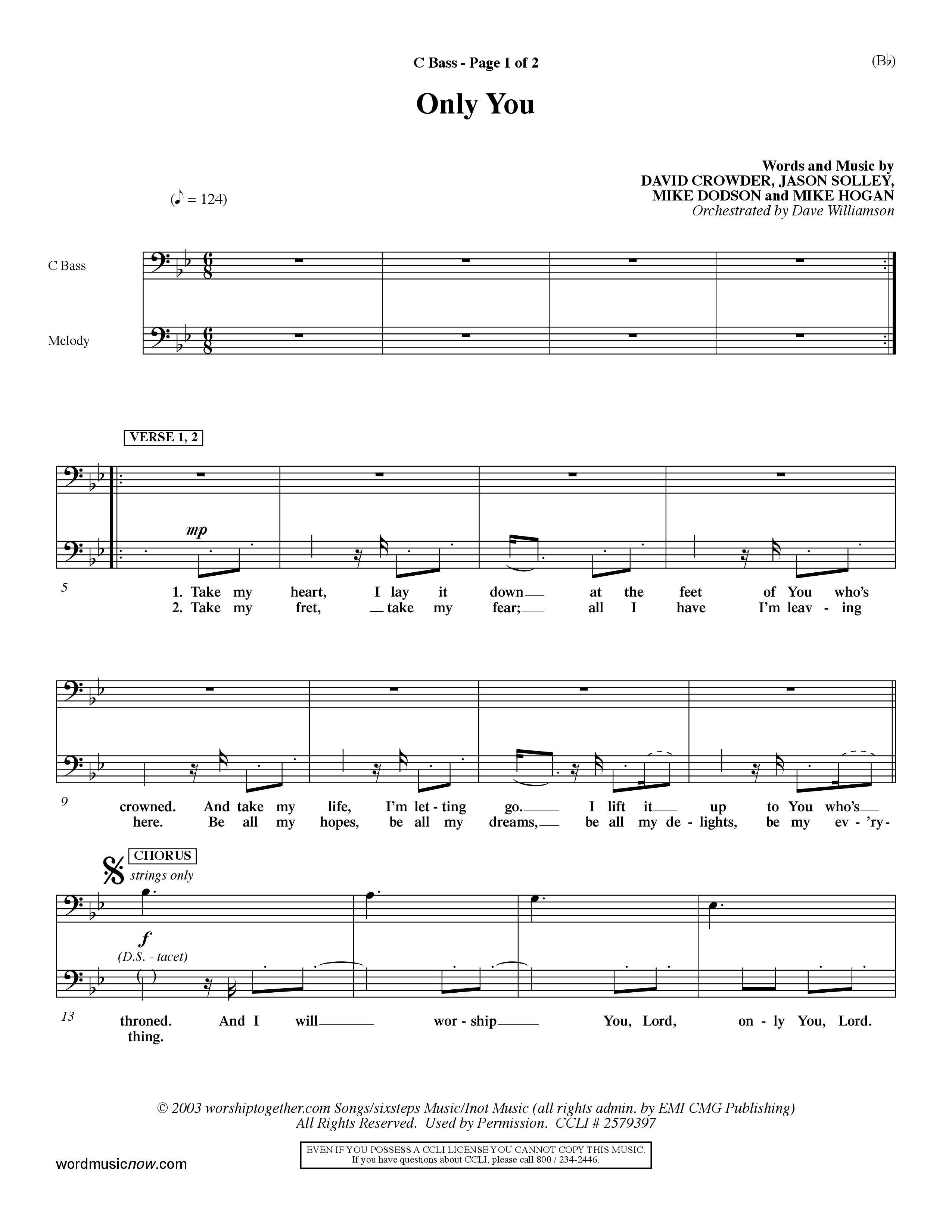 Only You (Choral Anthem SATB) Contrabass (Word Music Choral / Orch. Dave Williamson)