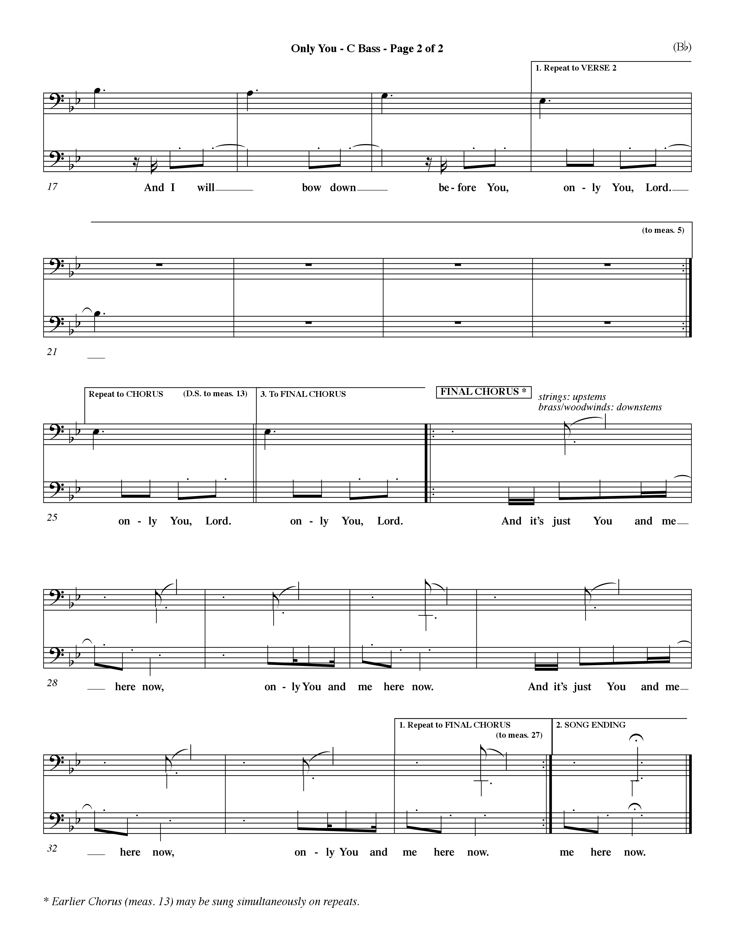 Only You (Choral Anthem SATB) Contrabass (Word Music Choral / Orch. Dave Williamson)