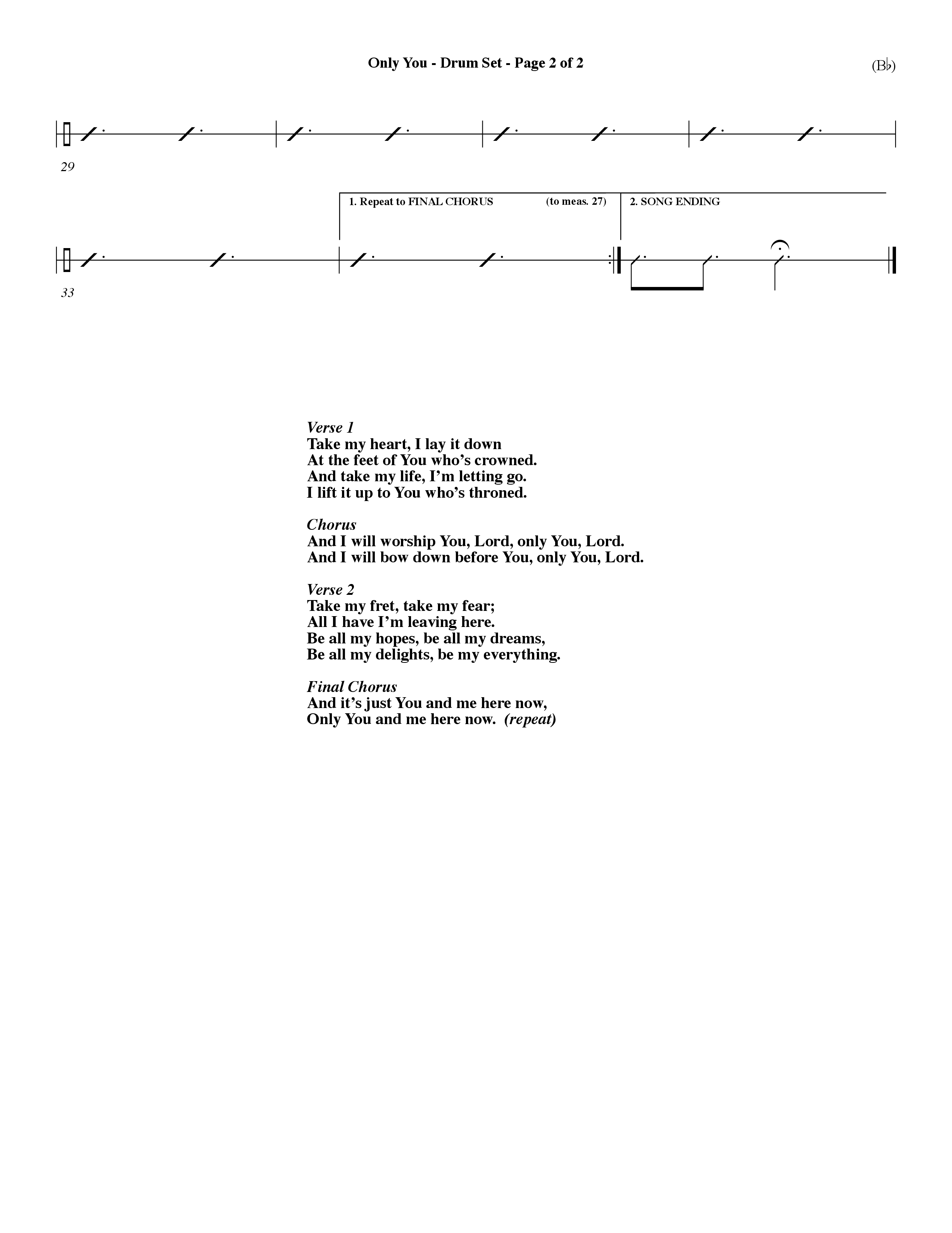 Only You (Choral Anthem SATB) Drum Set (Word Music Choral / Orch. Dave Williamson)